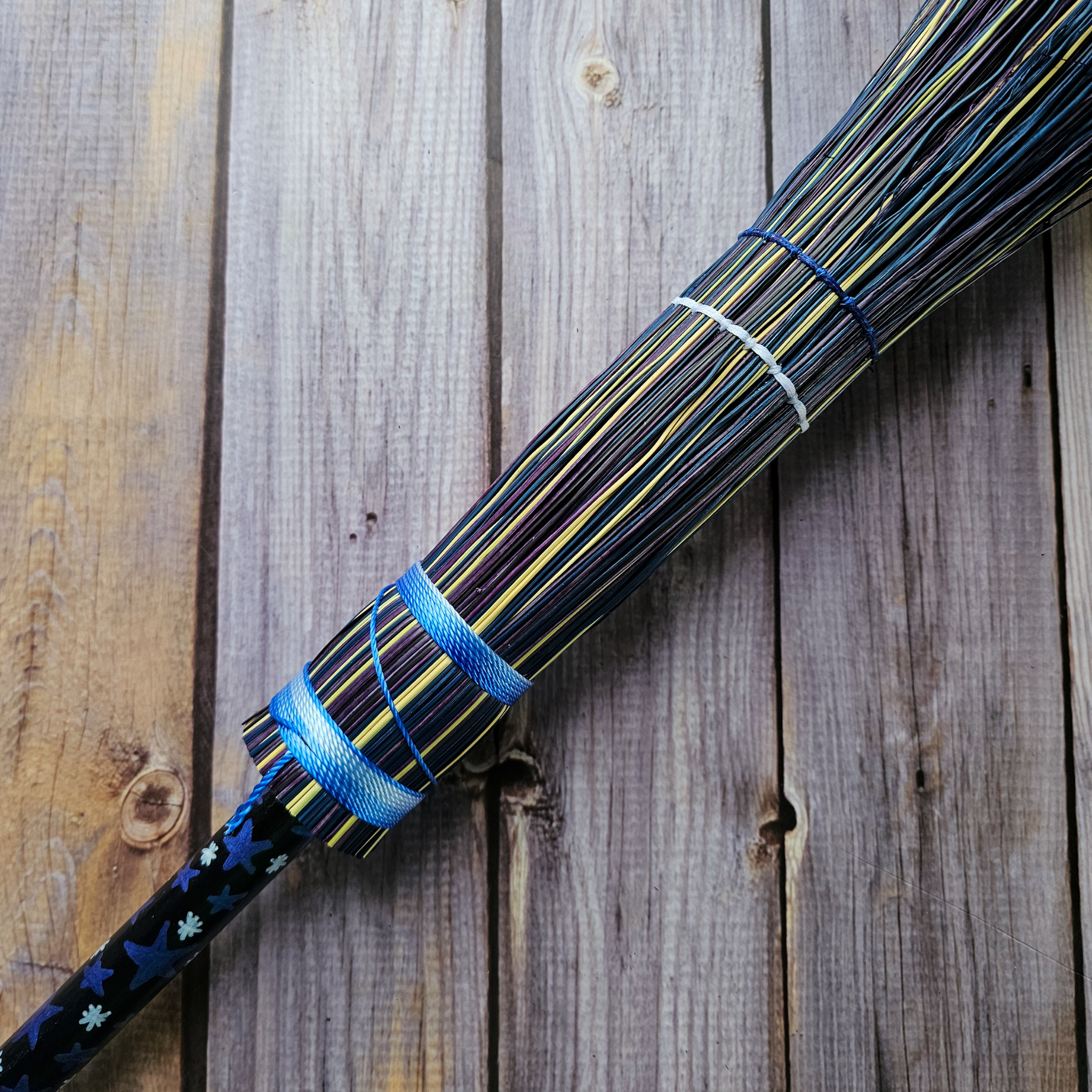 Hand Painted Decorative Round Broom, 26" Handmade Witches Besom
