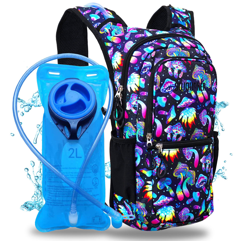 Colorful backpack with water bladder on a white background