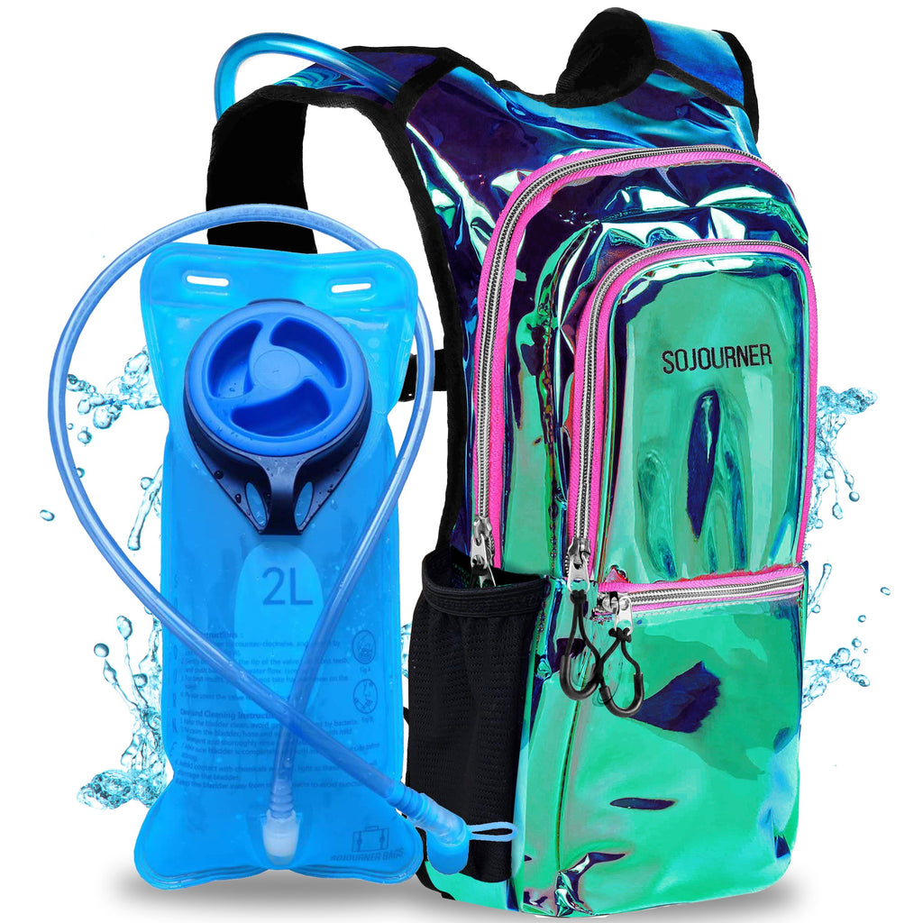 Reflective hydration backpack with water bladder on a white background
