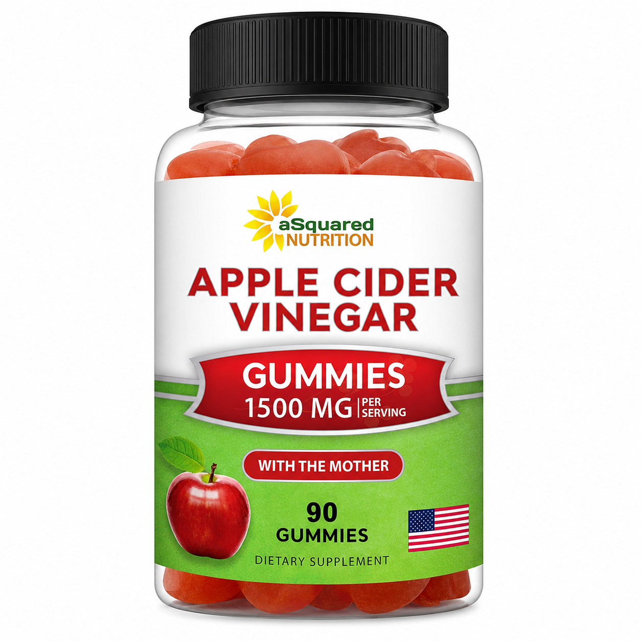 aSquared Nutrition Apple Cider Vinegar Gummies with the Mother – 1,500 mg