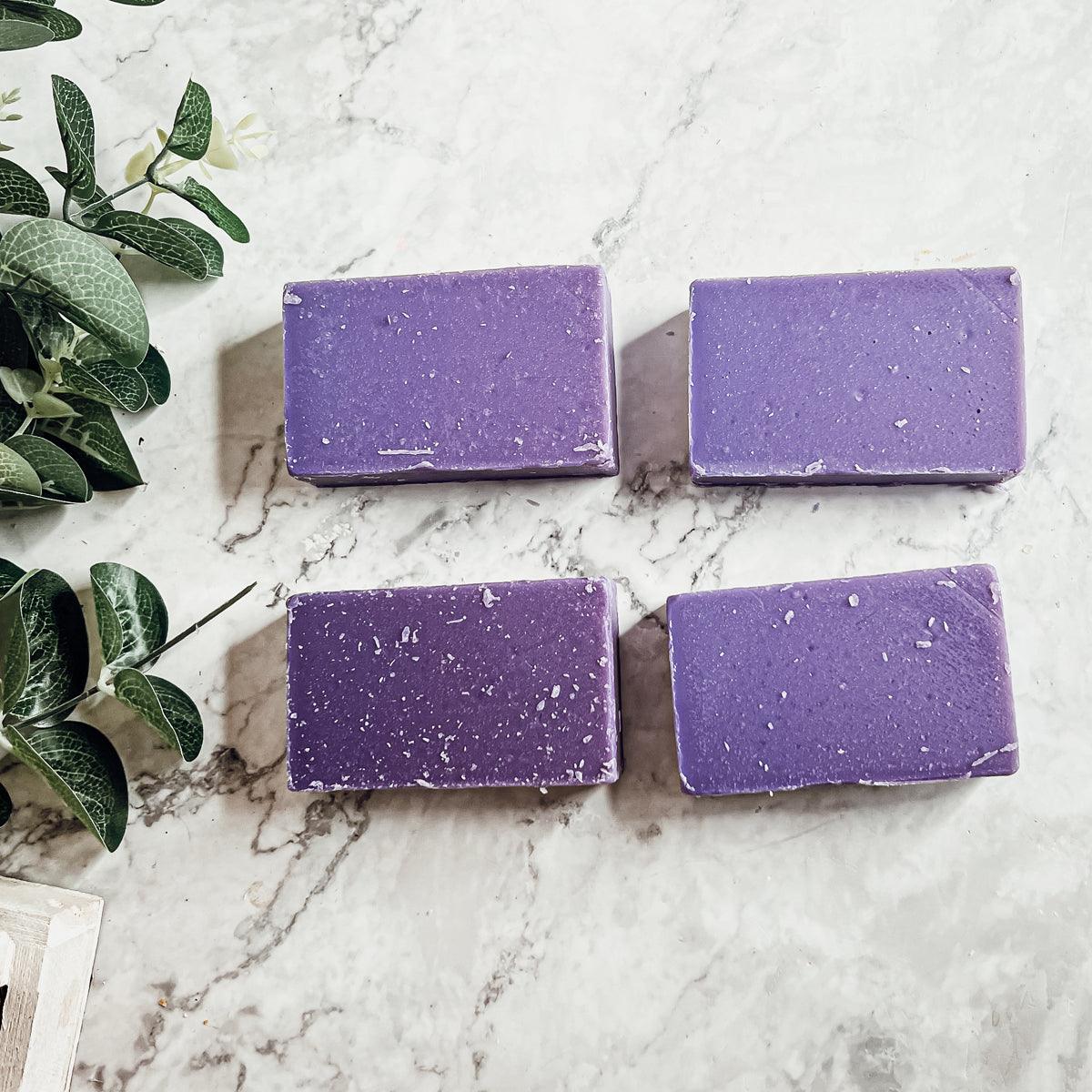 Purple aloe and floral handmade bar soap with soothing aloe vera and plumeria fragrance, natural bath and body skincare soap bars for women and men