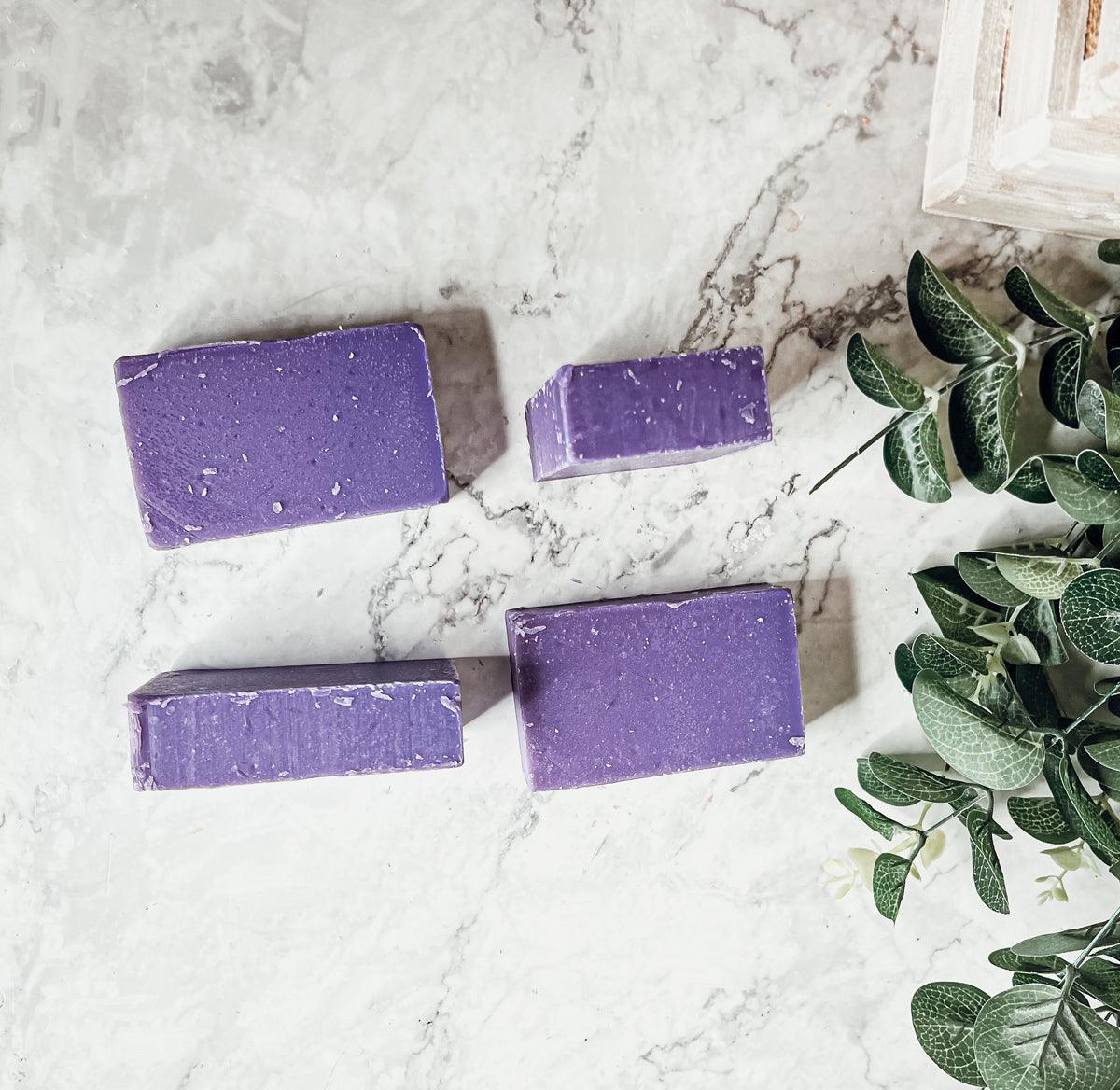 Purple Aloe & Floral handmade bar soap with aloe vera and plumeria floral fragrance, moisturizing soothing natural bath body skincare soap bars for women and men
