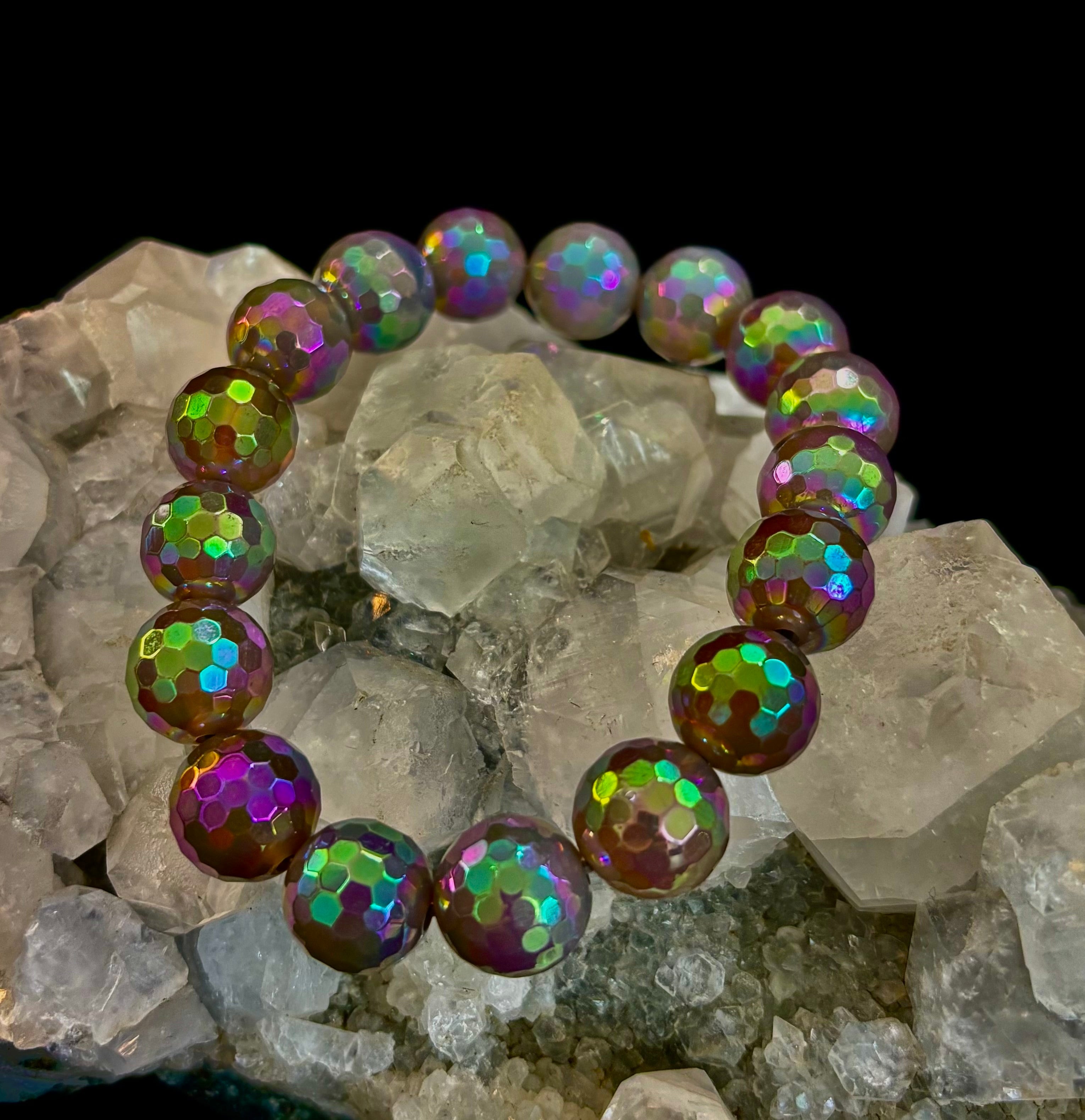 Wicked Glam Disco Ball Prism Bracelet – Mystic Gray Agate (12mm)