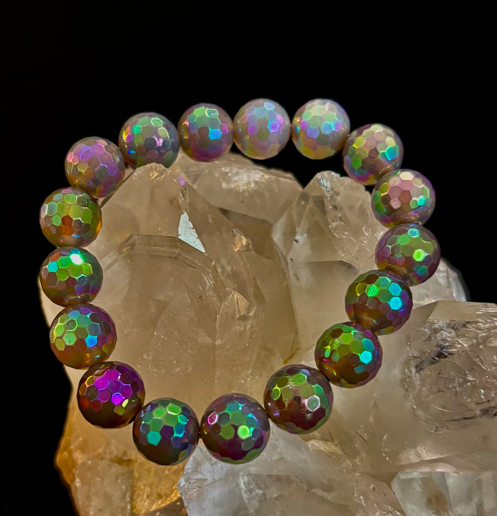 Wicked Glam Disco Ball Prism Bracelet – Mystic Gray Agate (12mm)