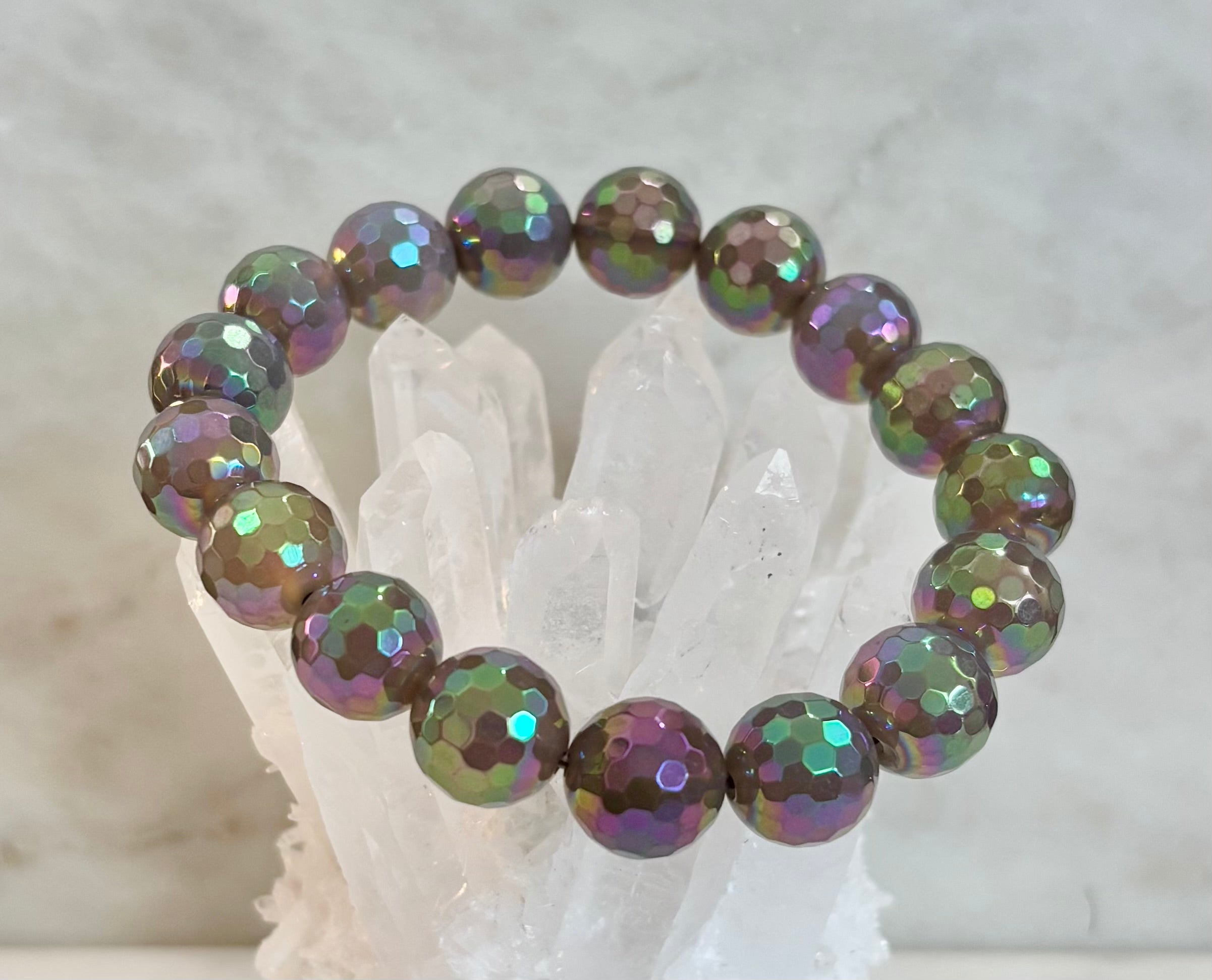 Wicked Glam Disco Ball Prism Bracelet – Mystic Gray Agate (12mm)