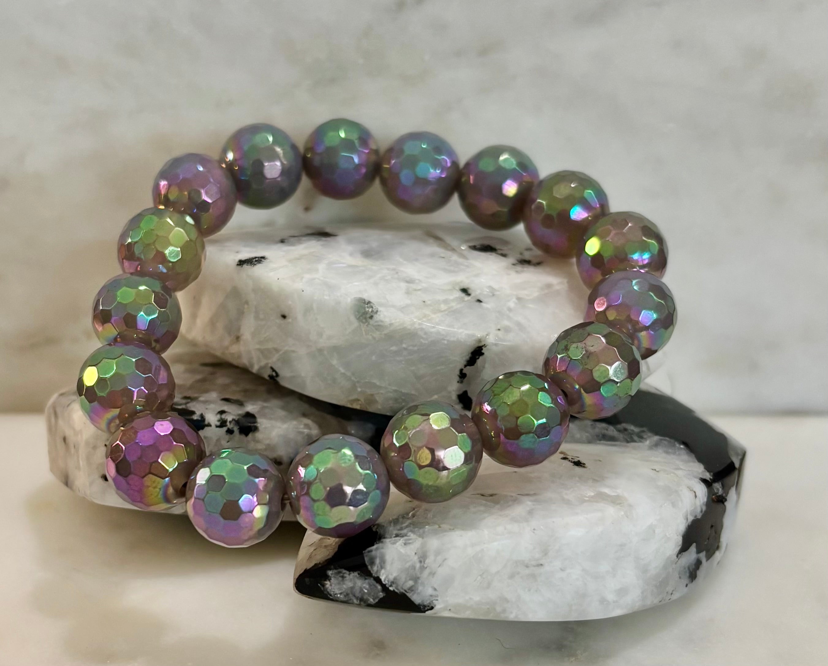 Wicked Glam Disco Ball Prism Bracelet – Mystic Gray Agate (12mm)