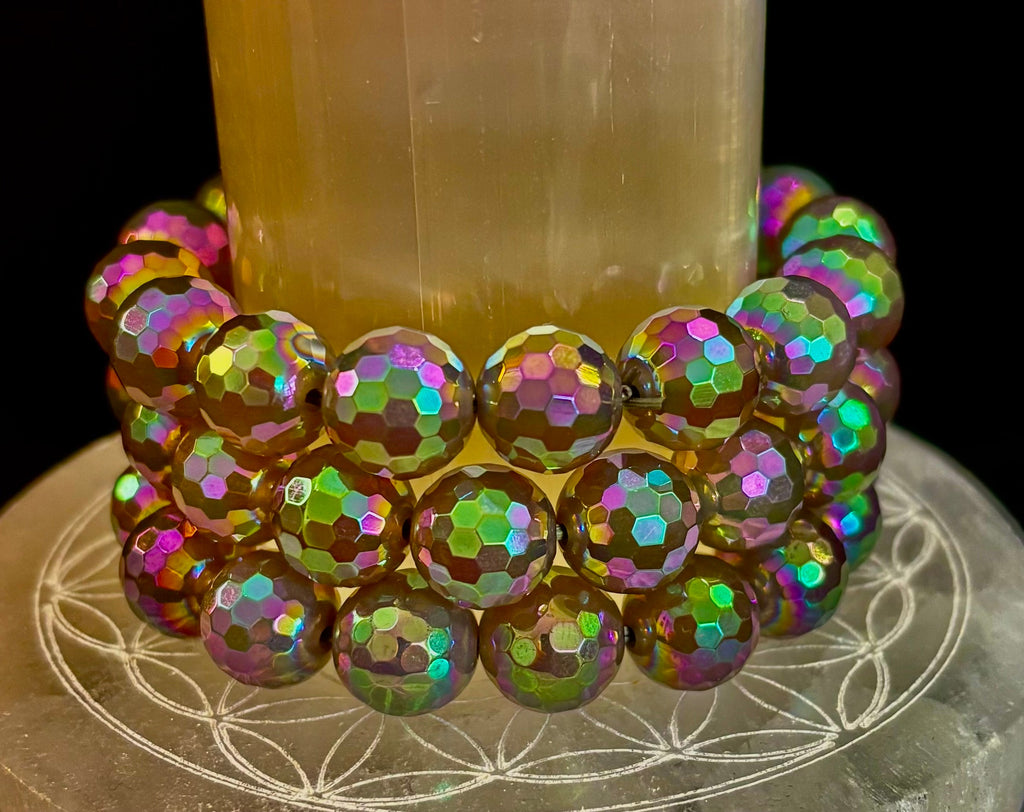 Wicked Glam Disco Ball Prism Bracelet – Mystic Gray Agate (12mm)