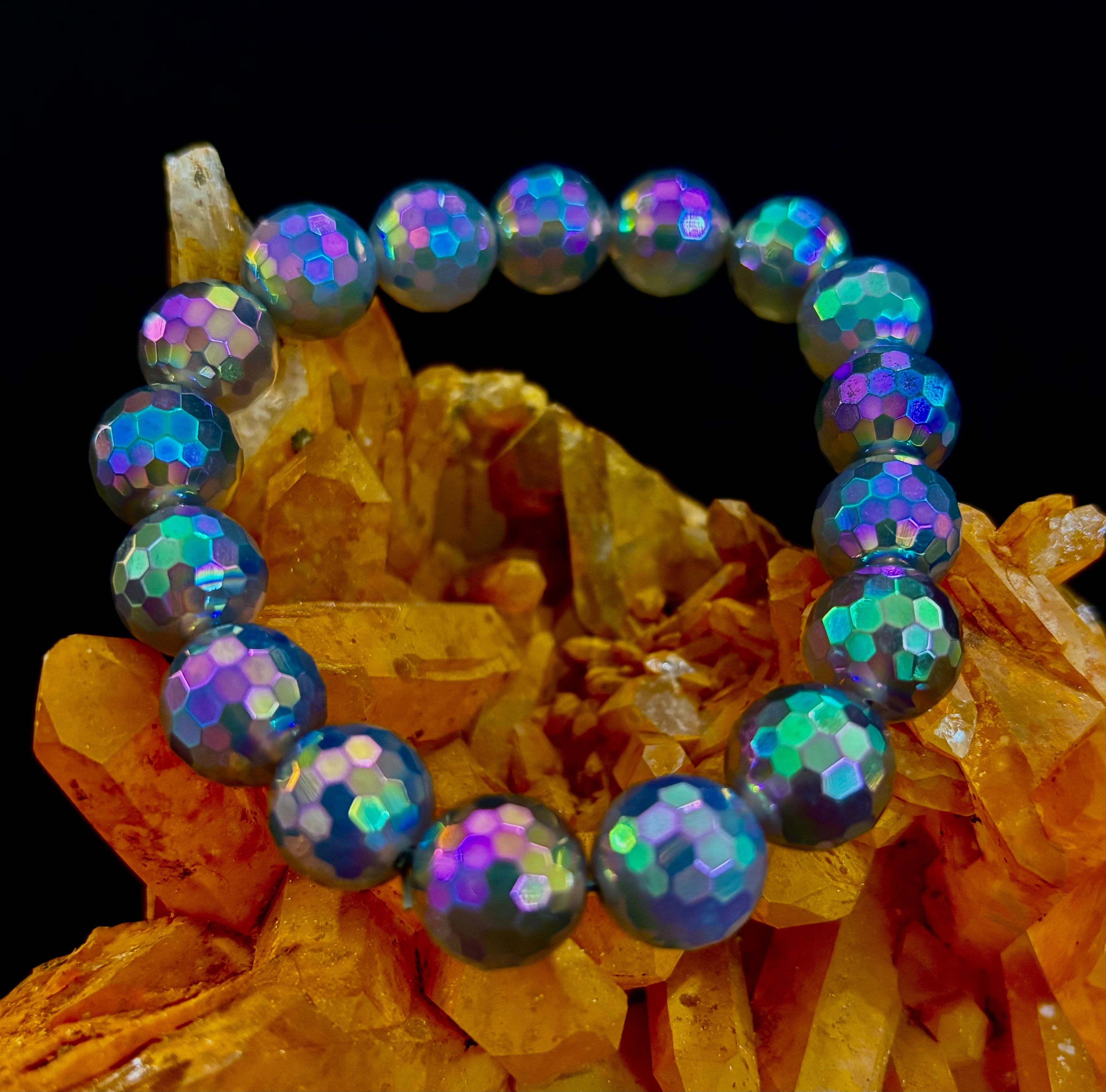 Wicked Glam Disco Ball Prism Bracelet – Mystic Gray Agate (12mm)