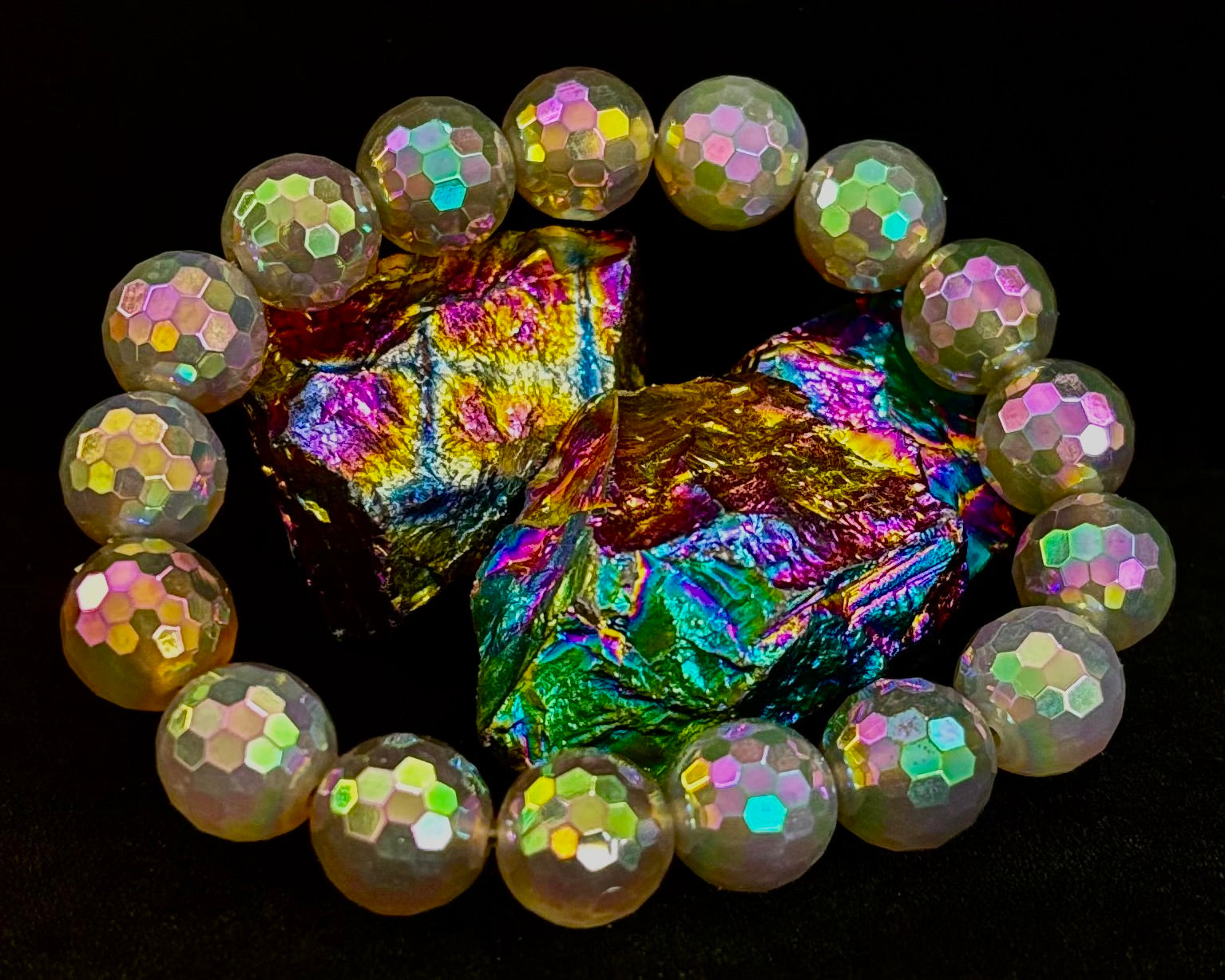 Wicked Glam Disco Ball Prism Bracelet – Mystic Gray Agate (12mm)