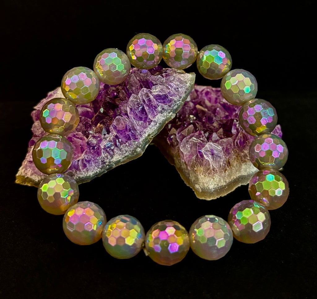 Wicked Glam Disco Ball Prism Bracelet – Mystic Gray Agate (12mm)