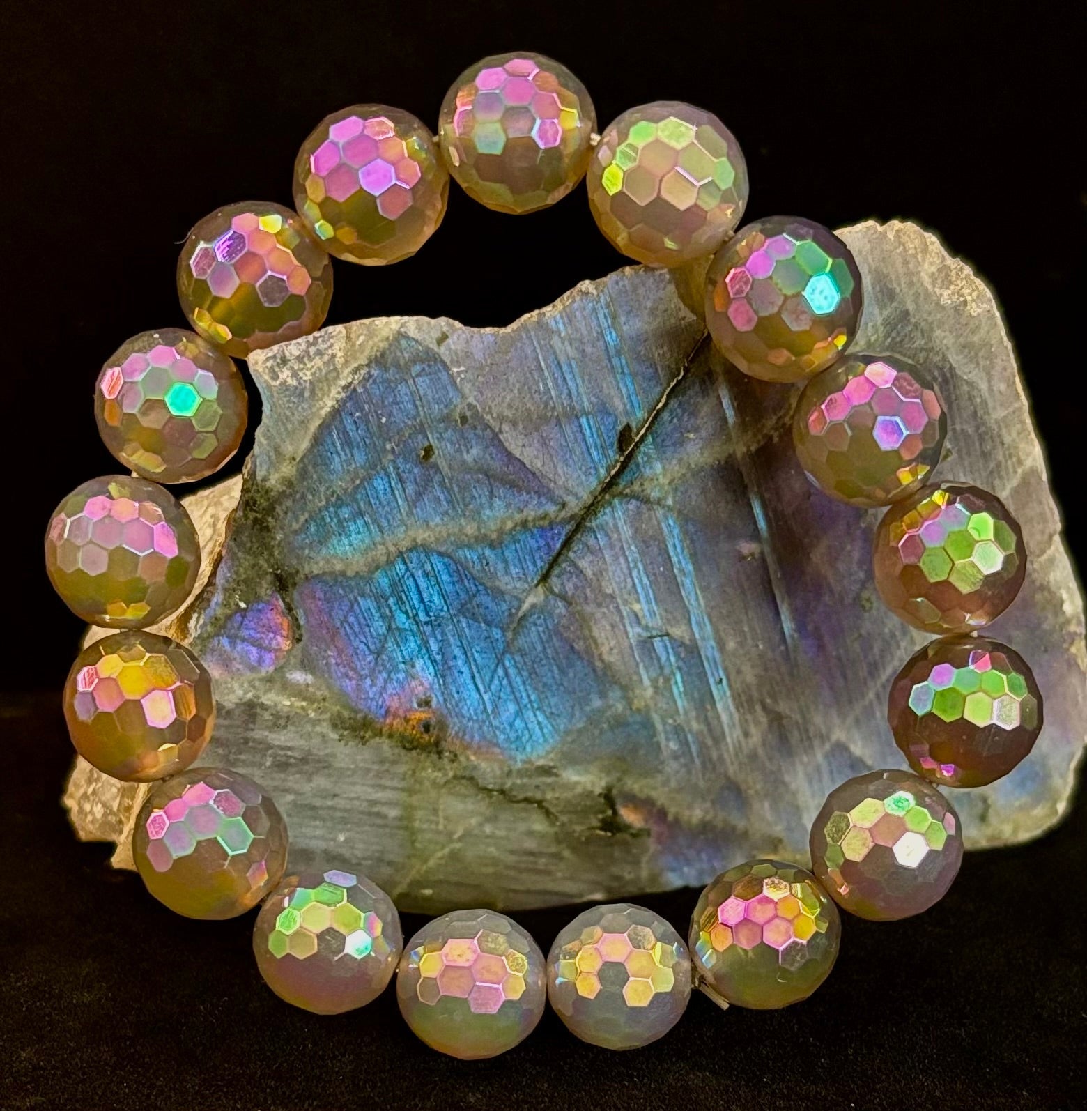 Wicked Glam Disco Ball Prism Bracelet – Mystic Gray Agate (12mm)