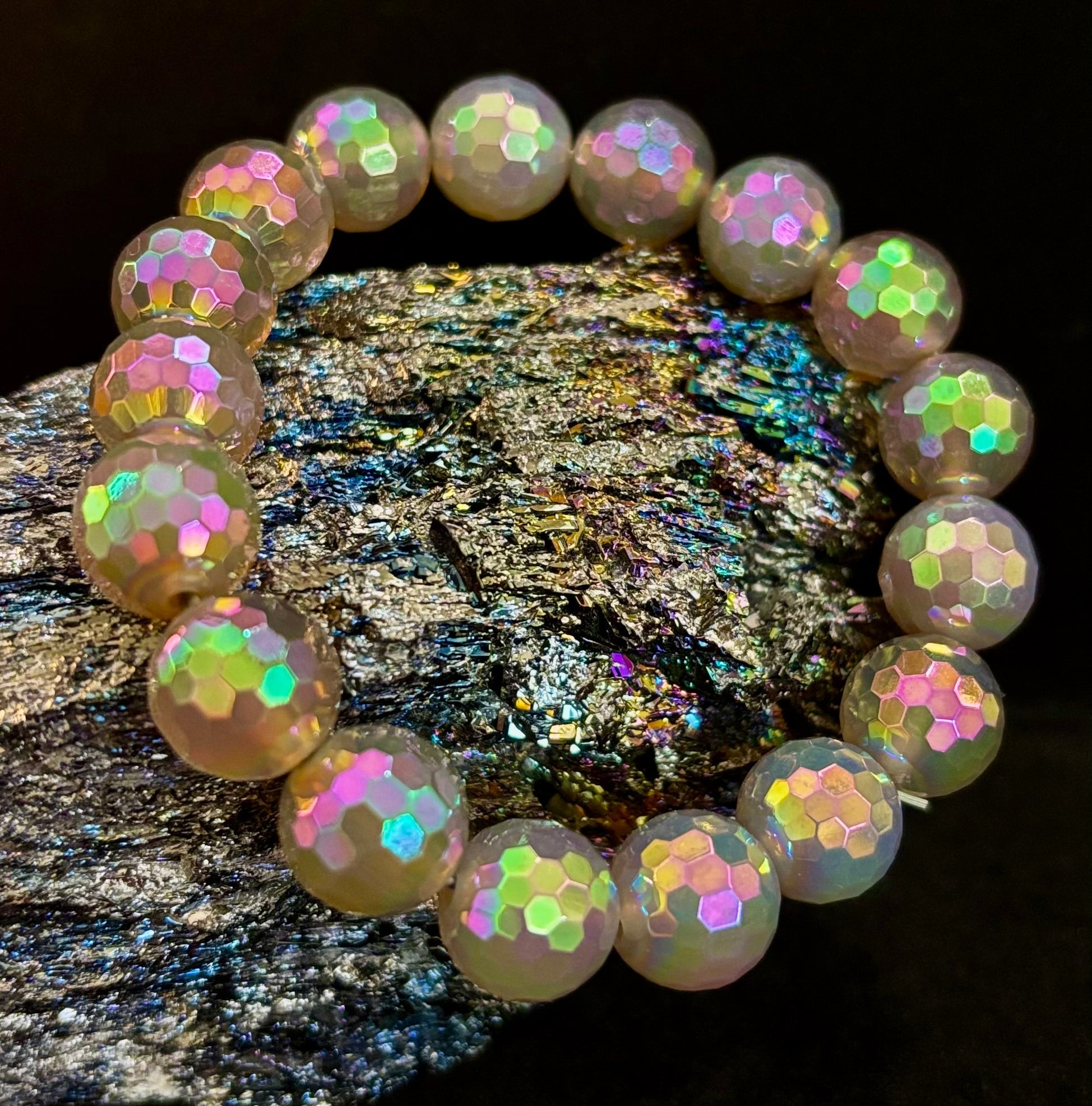 Wicked Glam Disco Ball Prism Bracelet – Mystic Gray Agate (12mm)