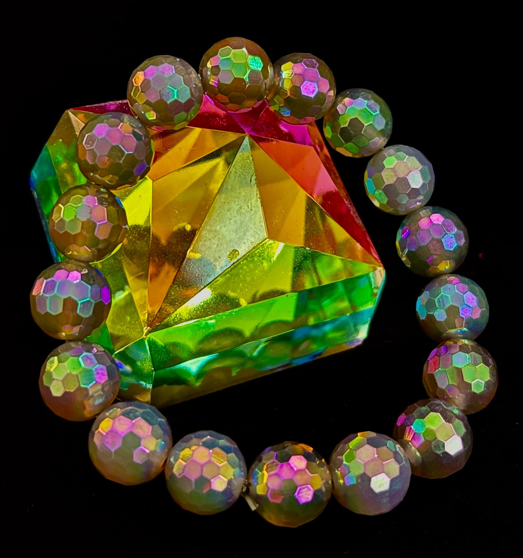 Wicked Glam Disco Ball Prism Bracelet – Mystic Gray Agate (12mm)