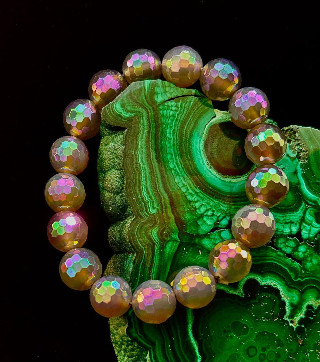 Wicked Glam Disco Ball Prism Bracelet – Mystic Gray Agate (12mm)
