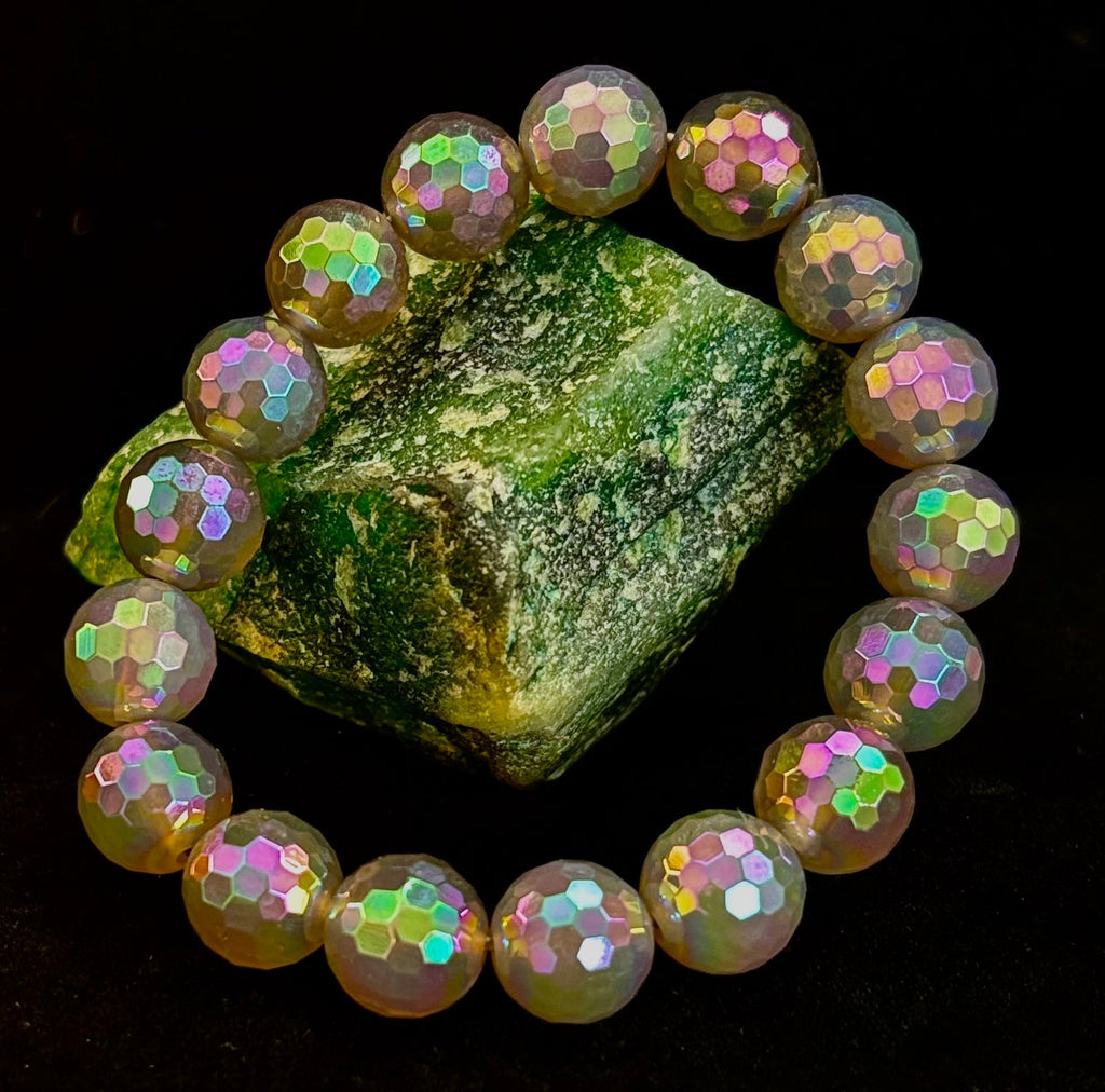 Wicked Glam Disco Ball Prism Bracelet – Mystic Gray Agate (12mm)