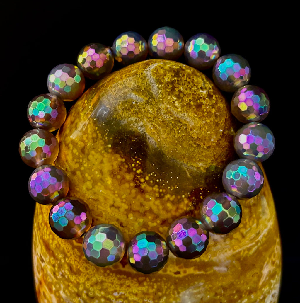 Wicked Glam Disco Ball Prism Bracelet – Mystic Gray Agate (12mm)
