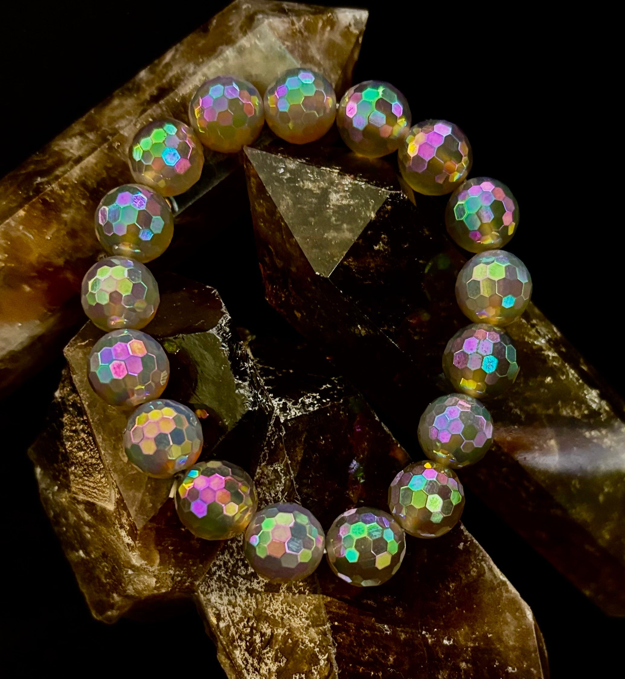 Wicked Glam Disco Ball Prism Bracelet – Mystic Gray Agate (12mm)