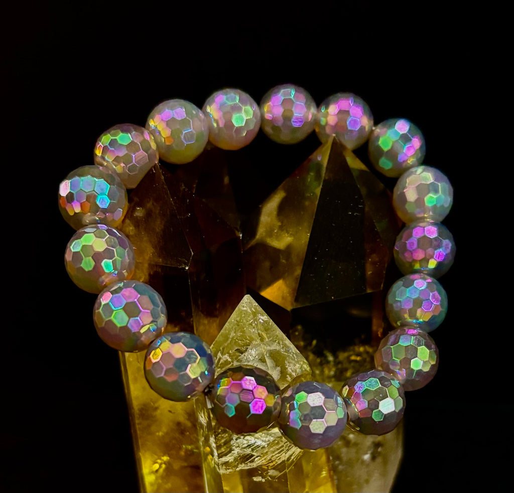 Wicked Glam Disco Ball Prism Bracelet – Mystic Gray Agate (12mm)