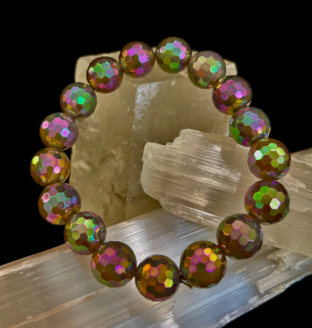 Wicked Glam Disco Ball Prism Bracelet – Mystic Gray Agate (12mm)