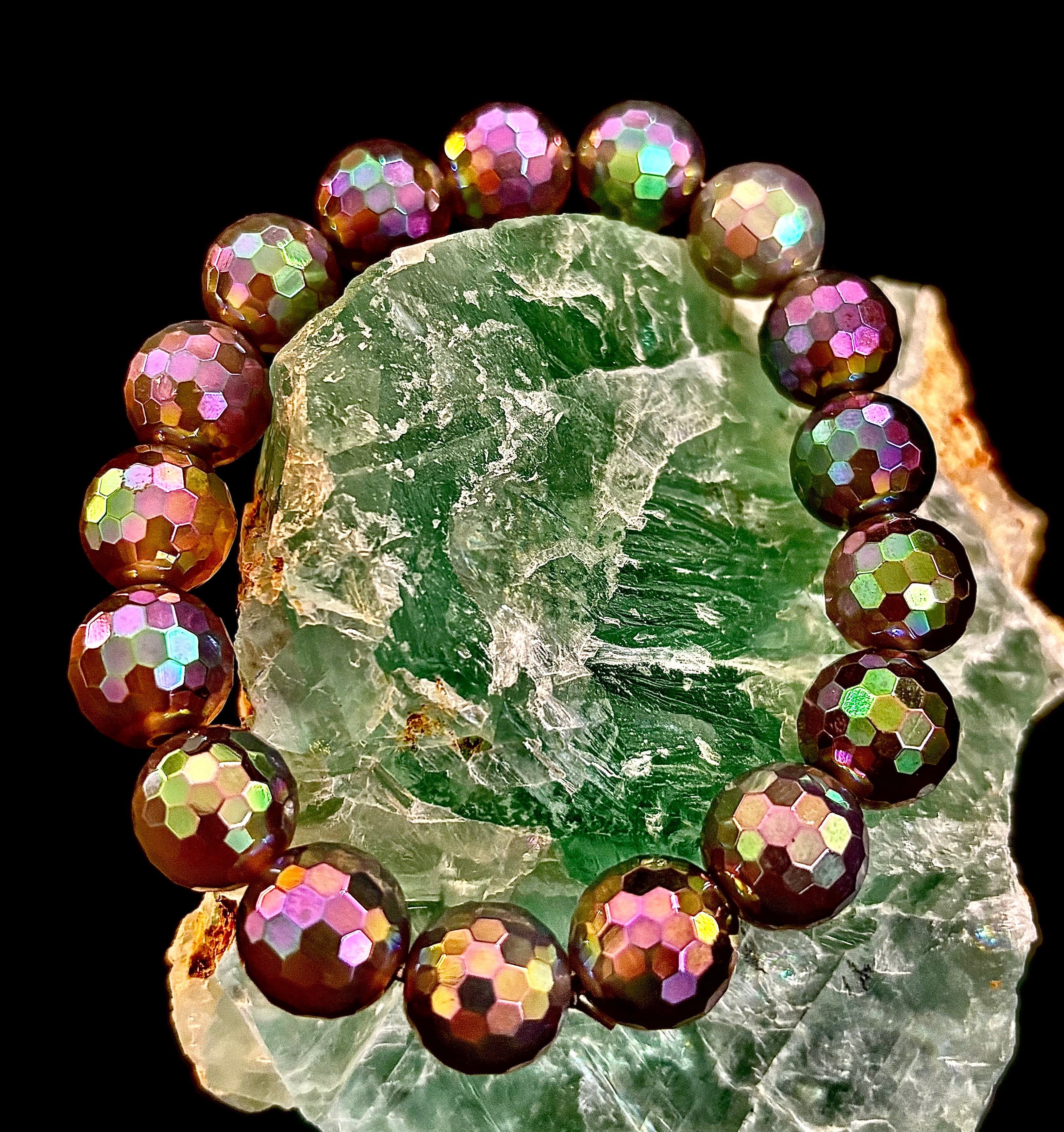Wicked Glam Disco Ball Prism Bracelet – Mystic Gray Agate (12mm)