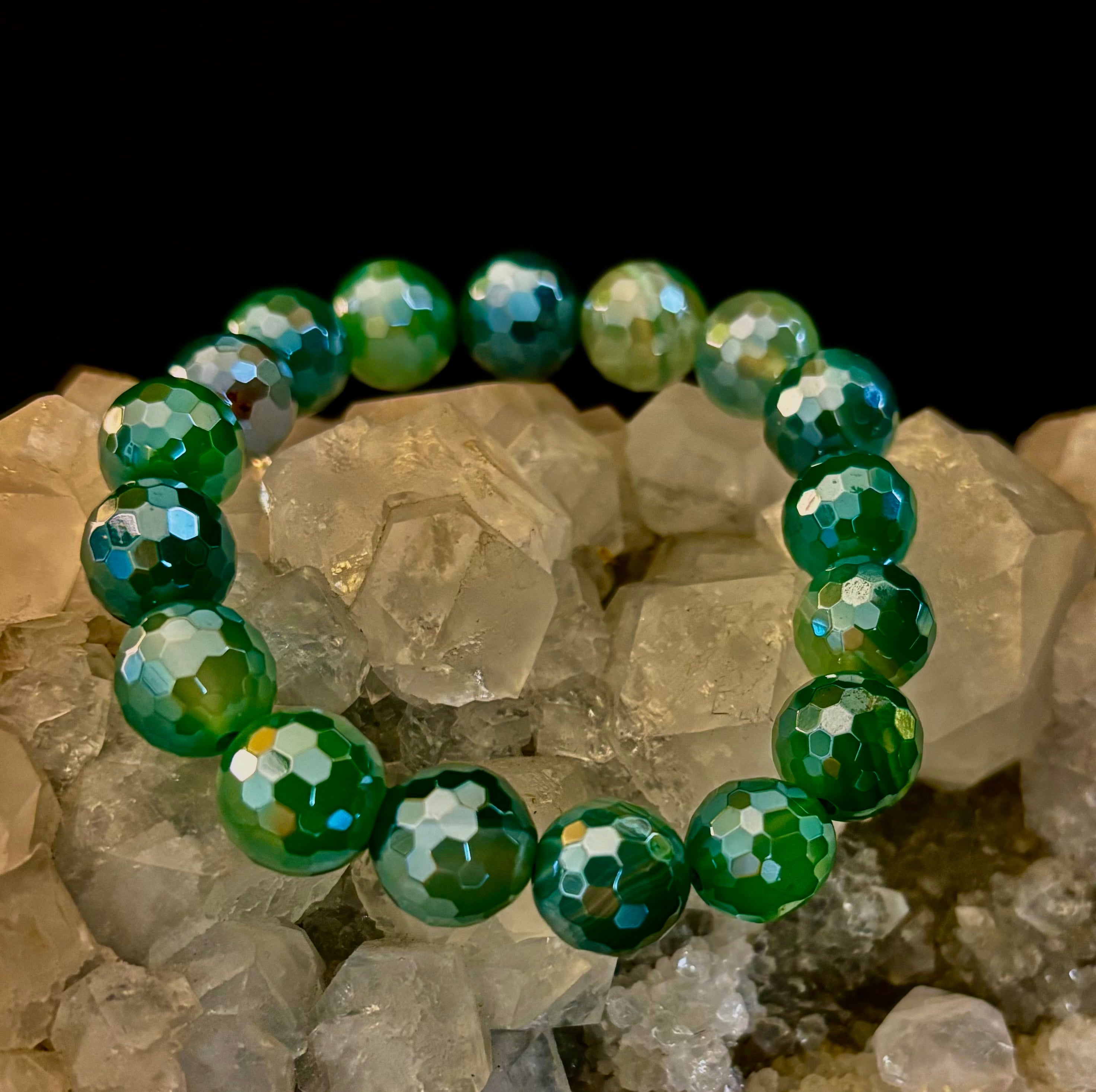 Green Goddess Glam Bracelet - Mystic Green Banded Agate (12mm)