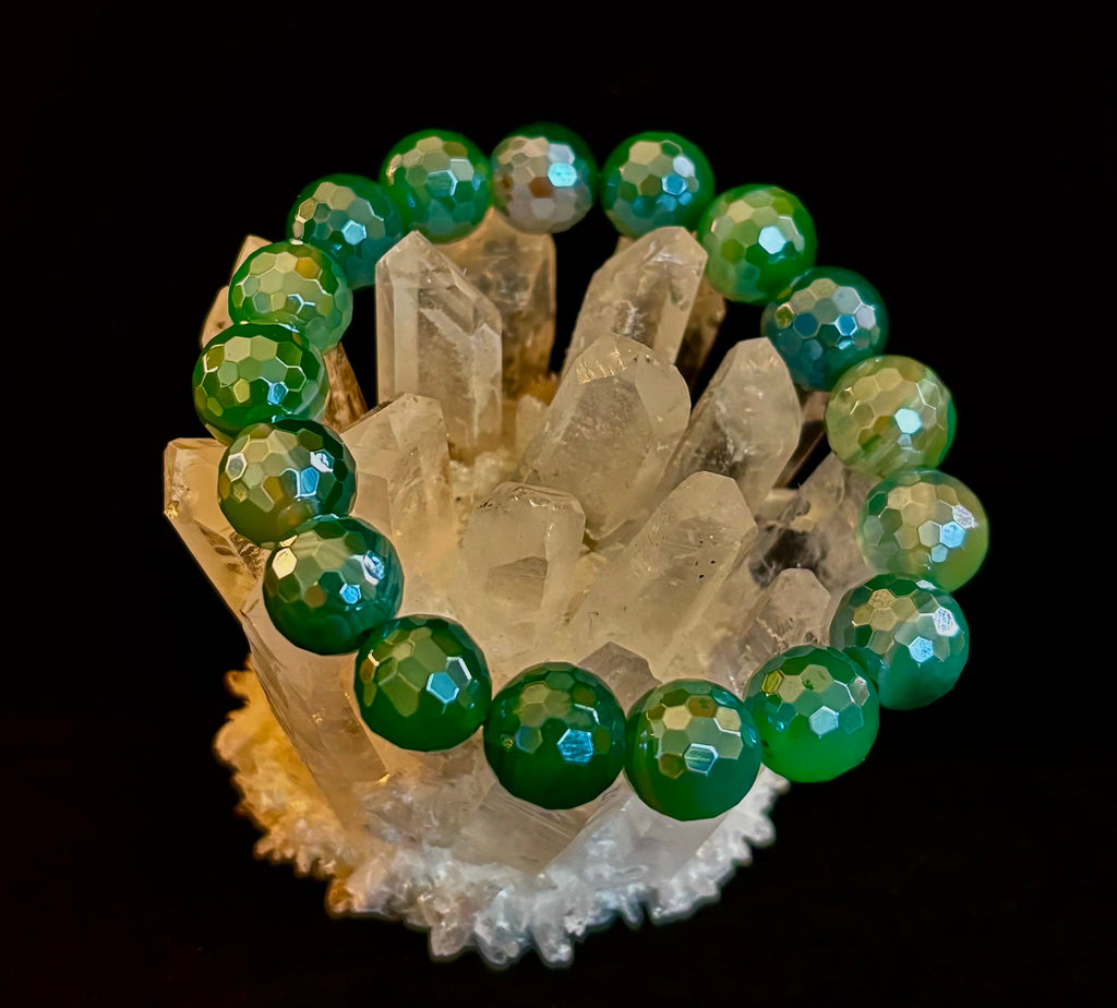 Green Goddess Glam Bracelet - Mystic Green Banded Agate (12mm)