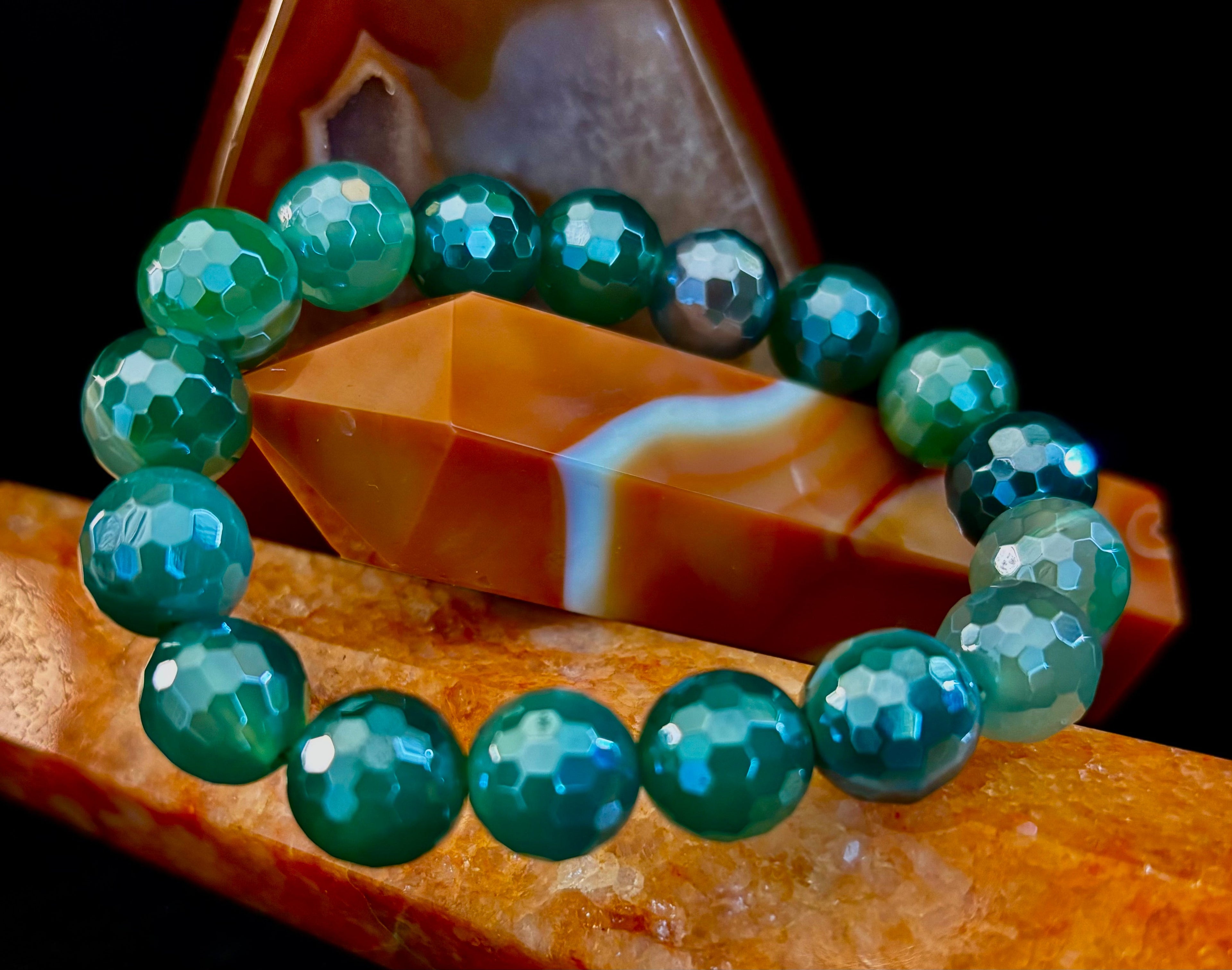 Green Goddess Glam Bracelet - Mystic Green Banded Agate (12mm)