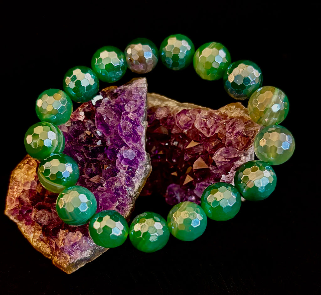 Green Goddess Glam Bracelet - Mystic Green Banded Agate (12mm)