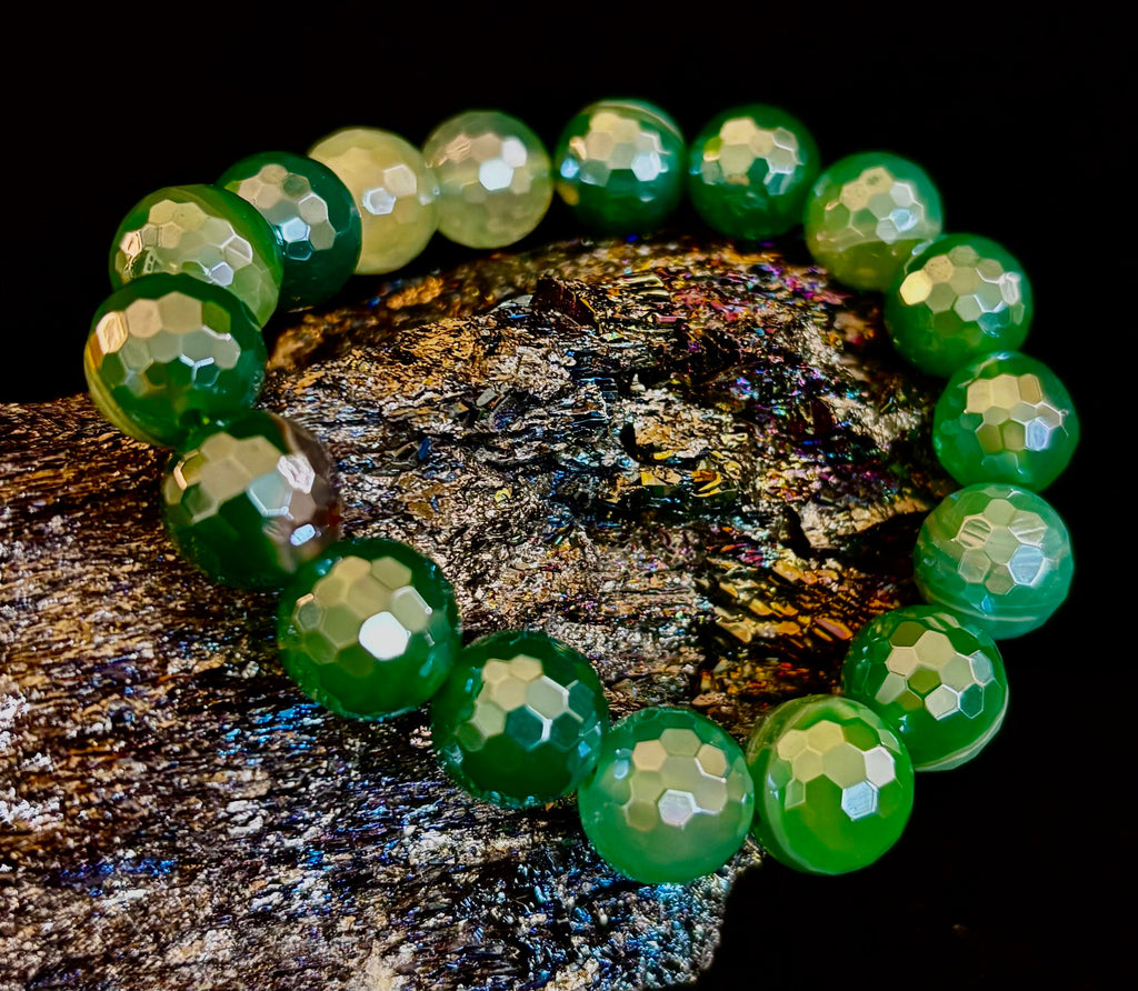 Green Goddess Glam Bracelet - Mystic Green Banded Agate (12mm)