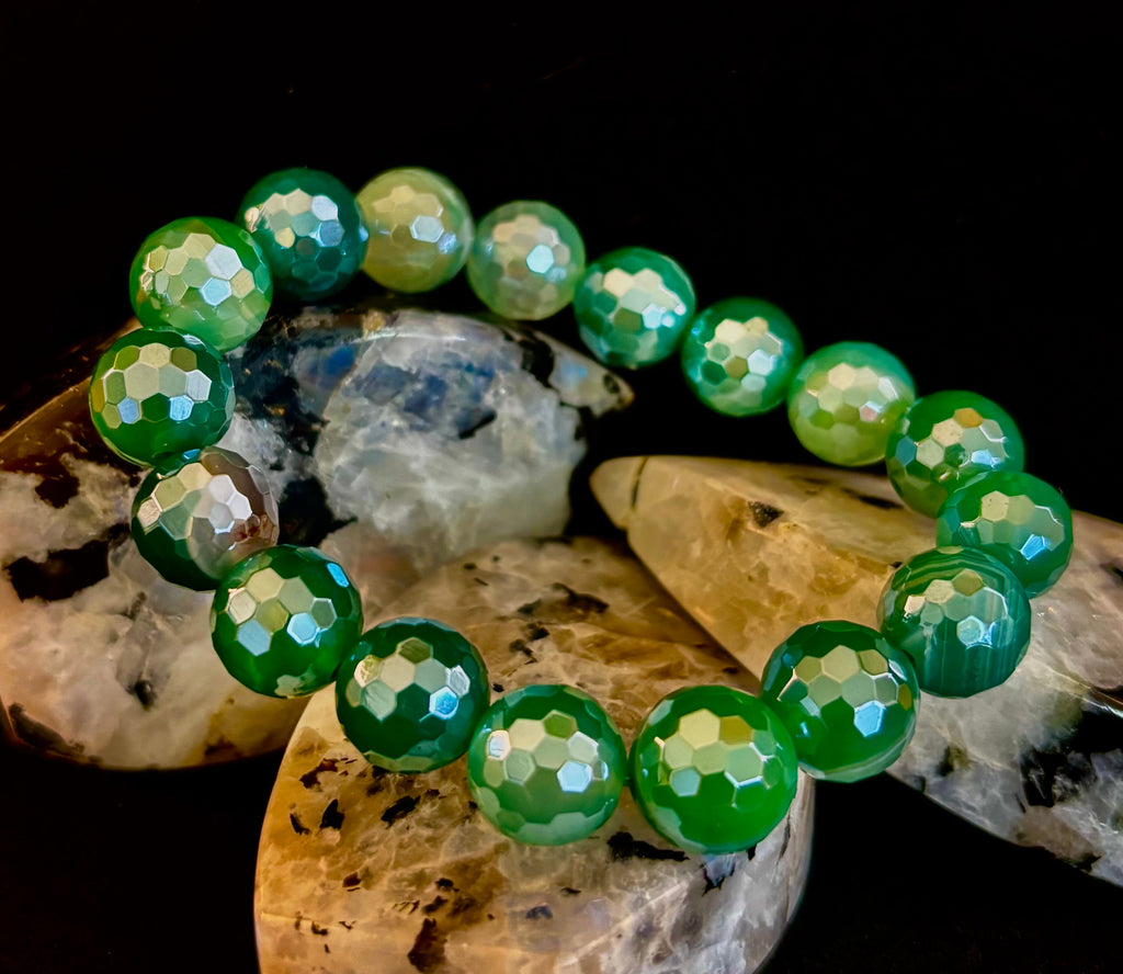 Green Goddess Glam Bracelet - Mystic Green Banded Agate (12mm)