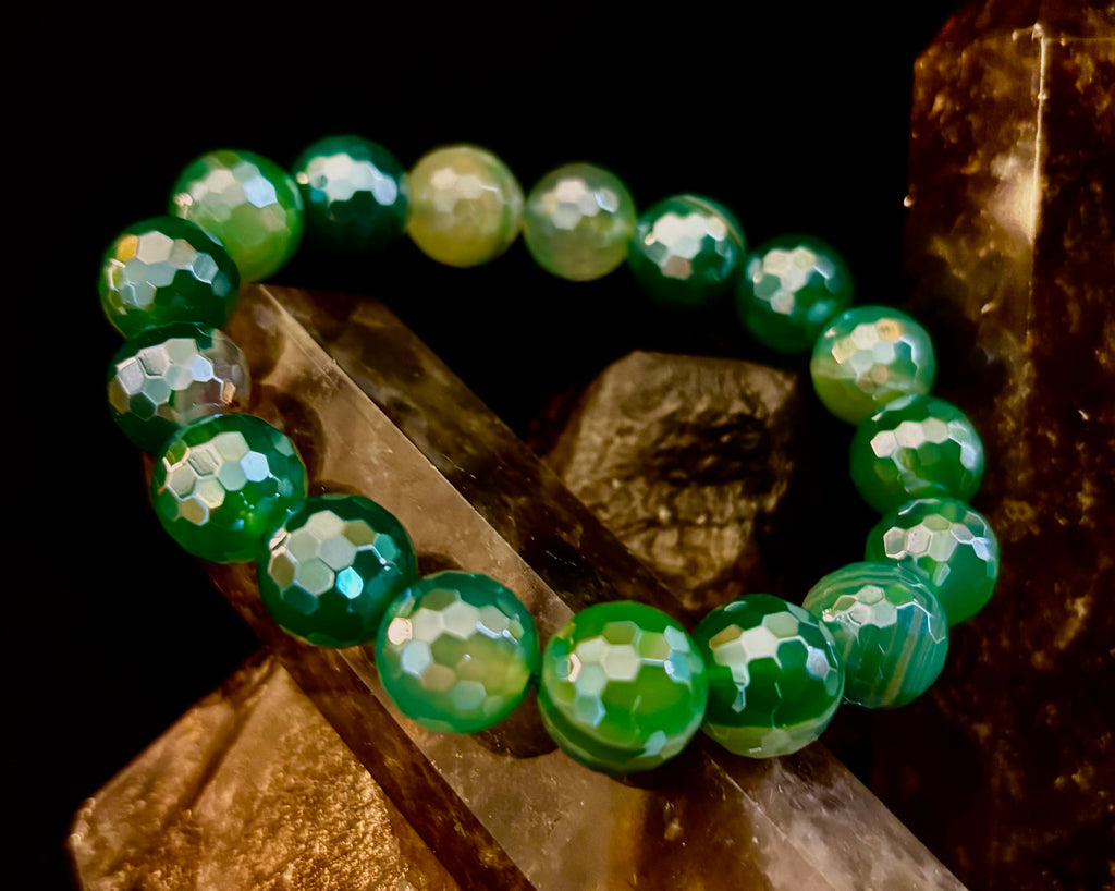 Green Goddess Glam Bracelet - Mystic Green Banded Agate (12mm)
