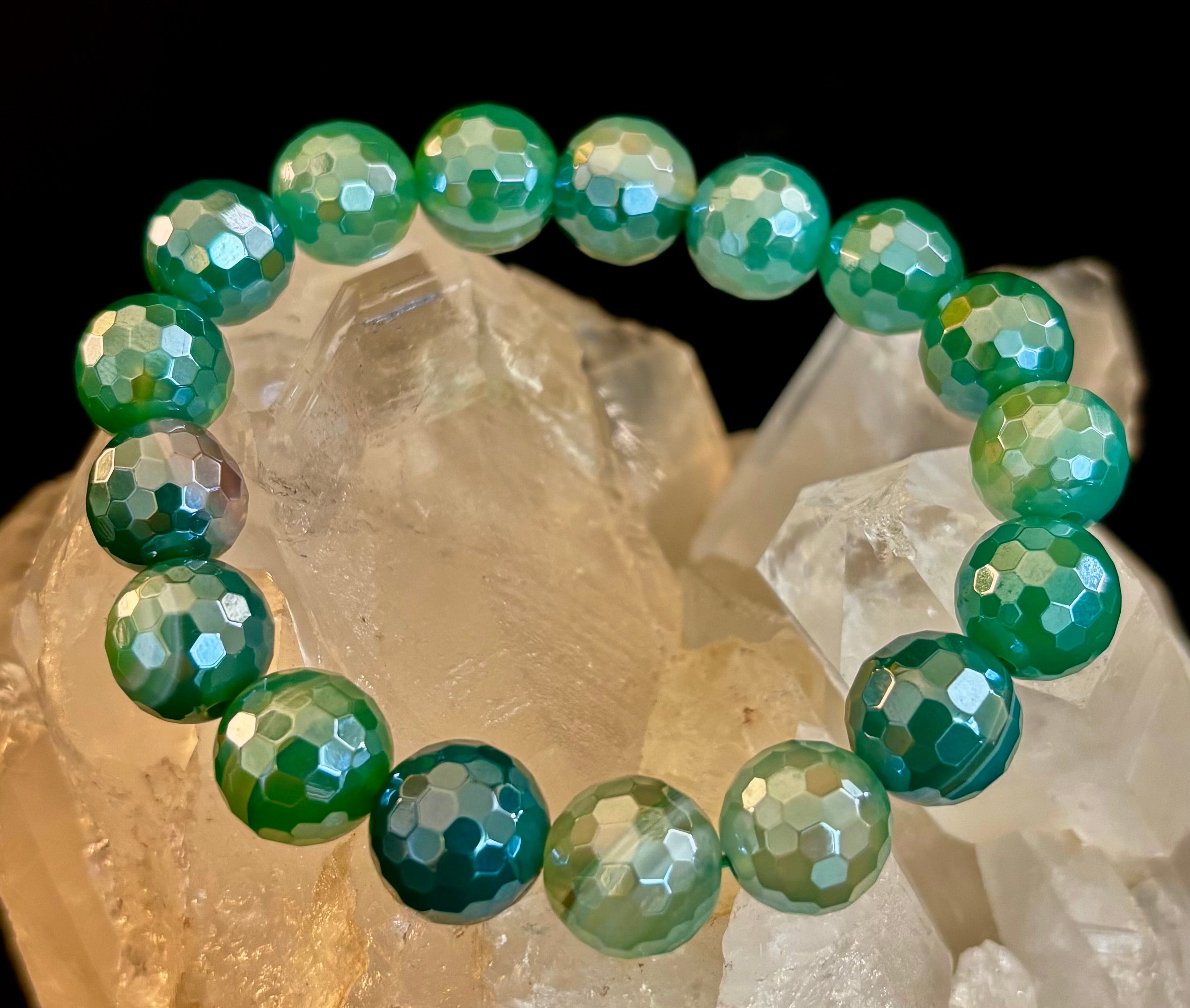 Green Goddess Glam Bracelet - Mystic Green Banded Agate (12mm)