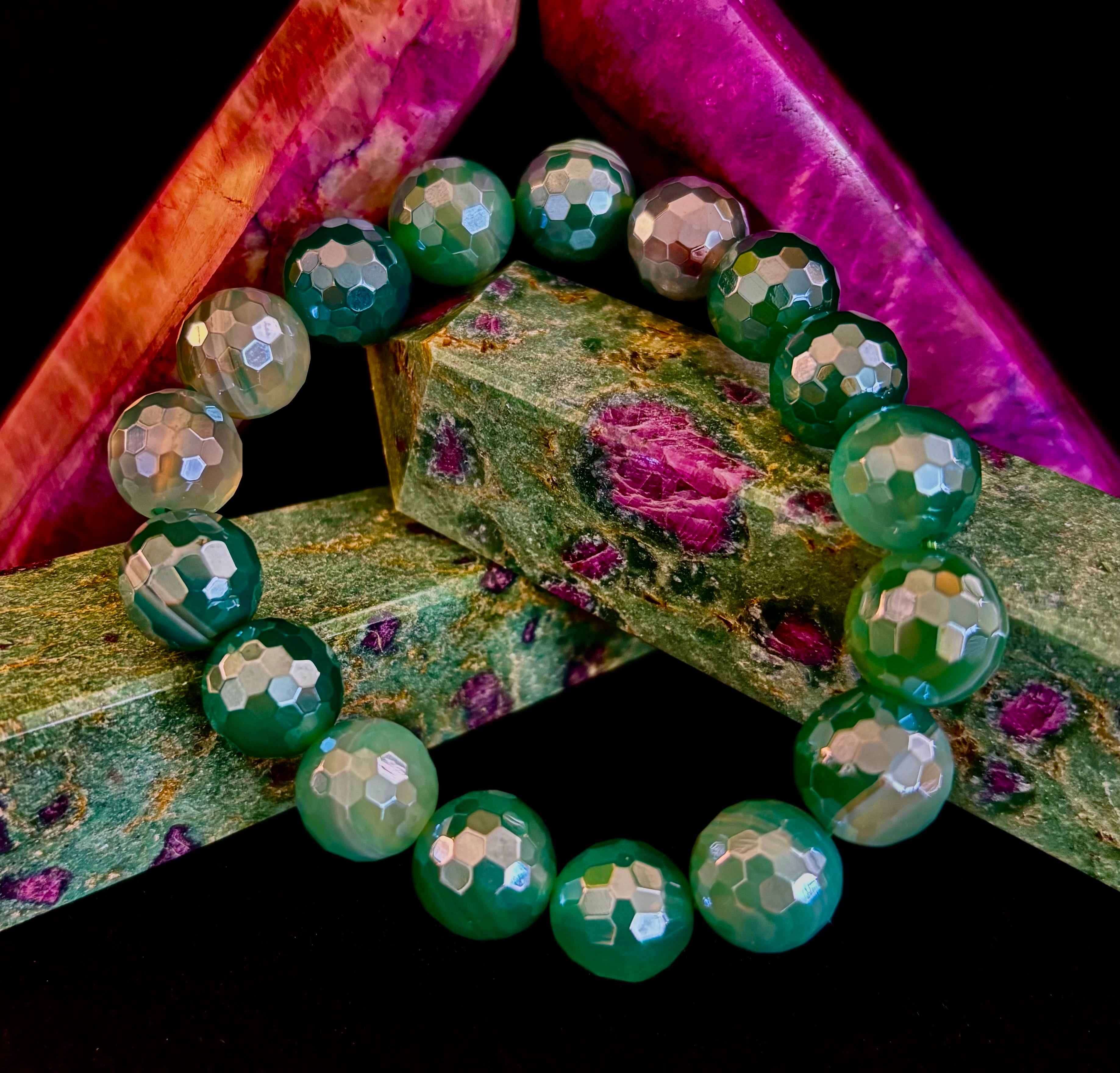Green Goddess Glam Bracelet - Mystic Green Banded Agate (12mm)