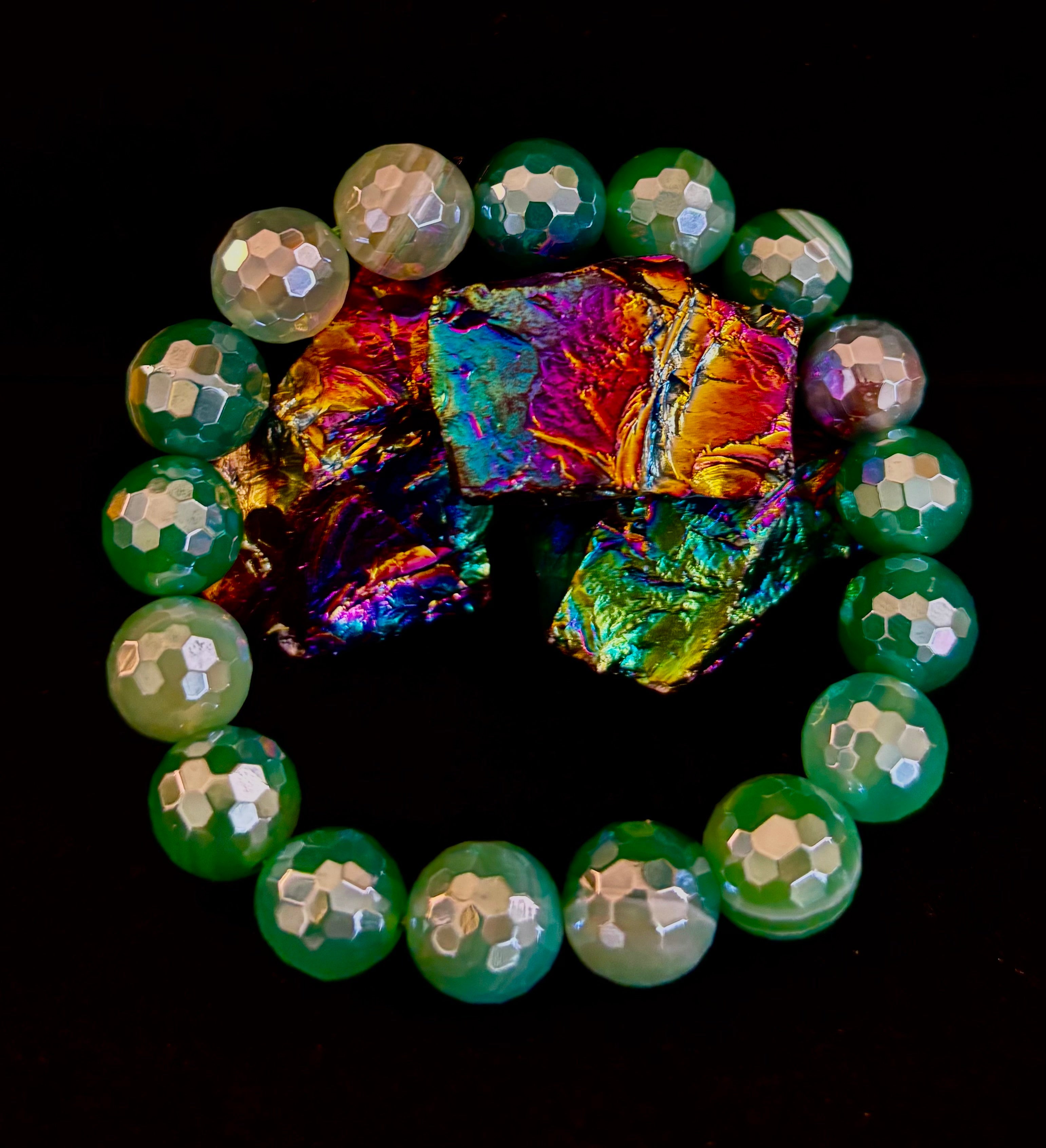 Green Goddess Glam Bracelet - Mystic Green Banded Agate (12mm)