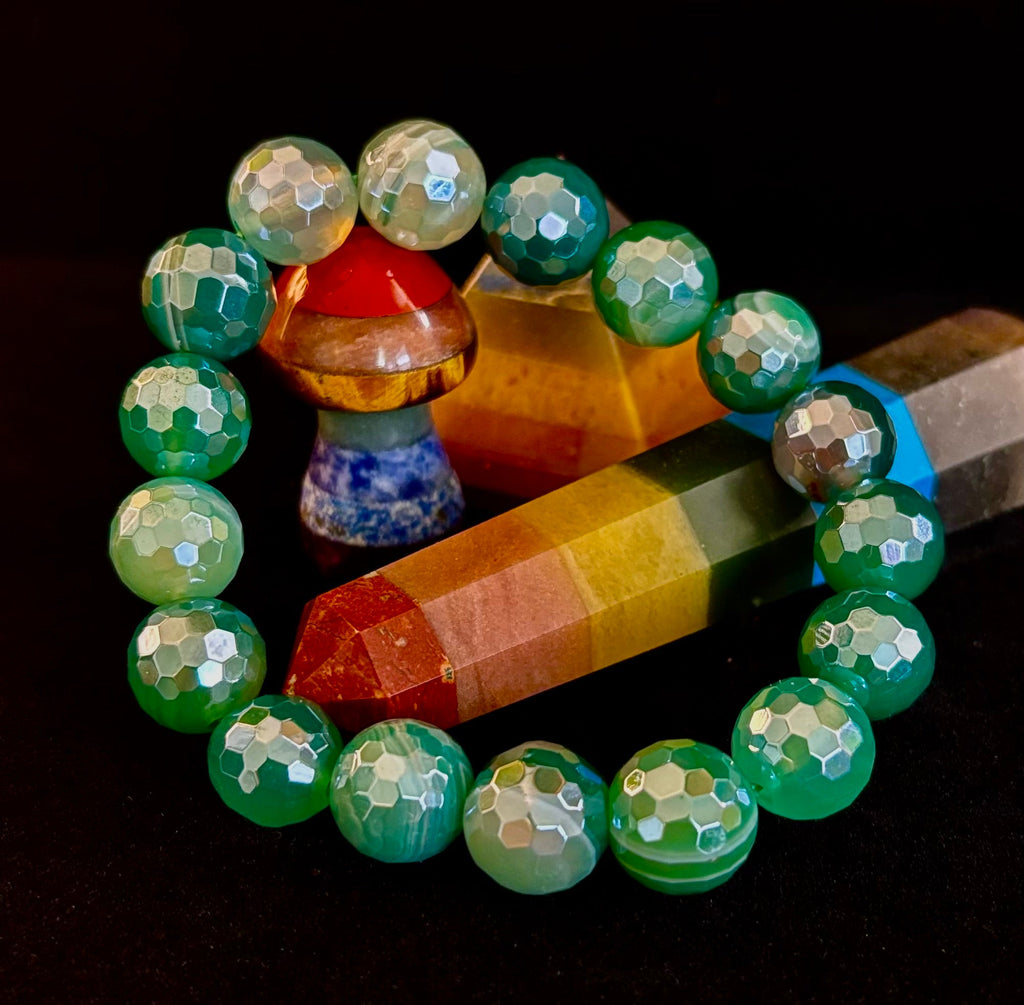 Green Goddess Glam Bracelet - Mystic Green Banded Agate (12mm)