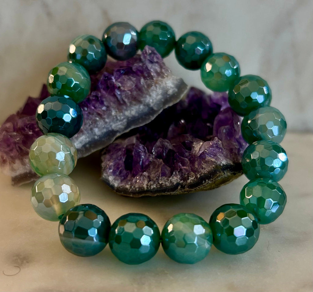 Green Goddess Glam Bracelet - Mystic Green Banded Agate (12mm)