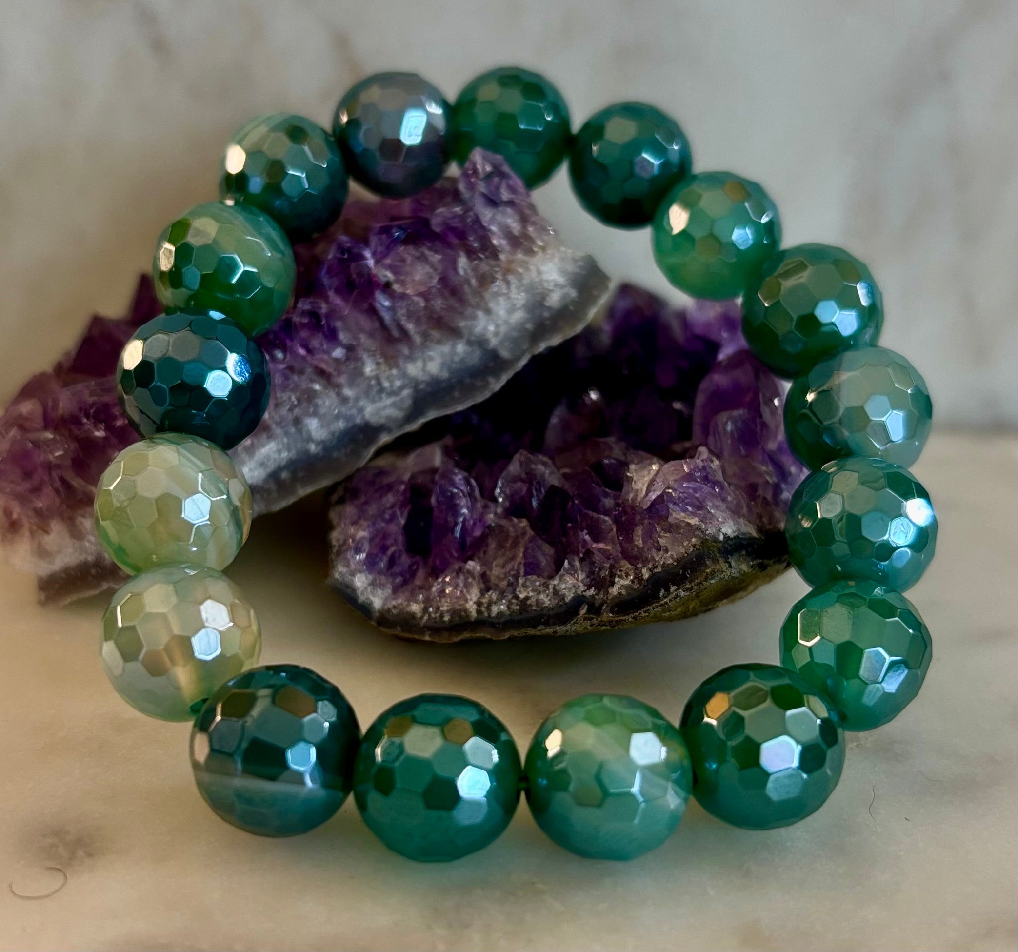Green Goddess Glam Bracelet - Mystic Green Banded Agate (12mm)