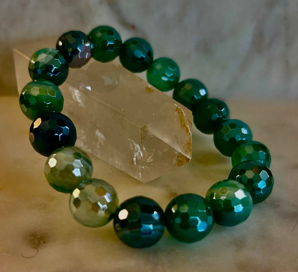 Green Goddess Glam Bracelet - Mystic Green Banded Agate (12mm)