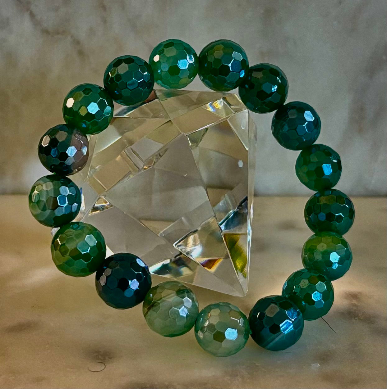 Green Goddess Glam Bracelet - Mystic Green Banded Agate (12mm)