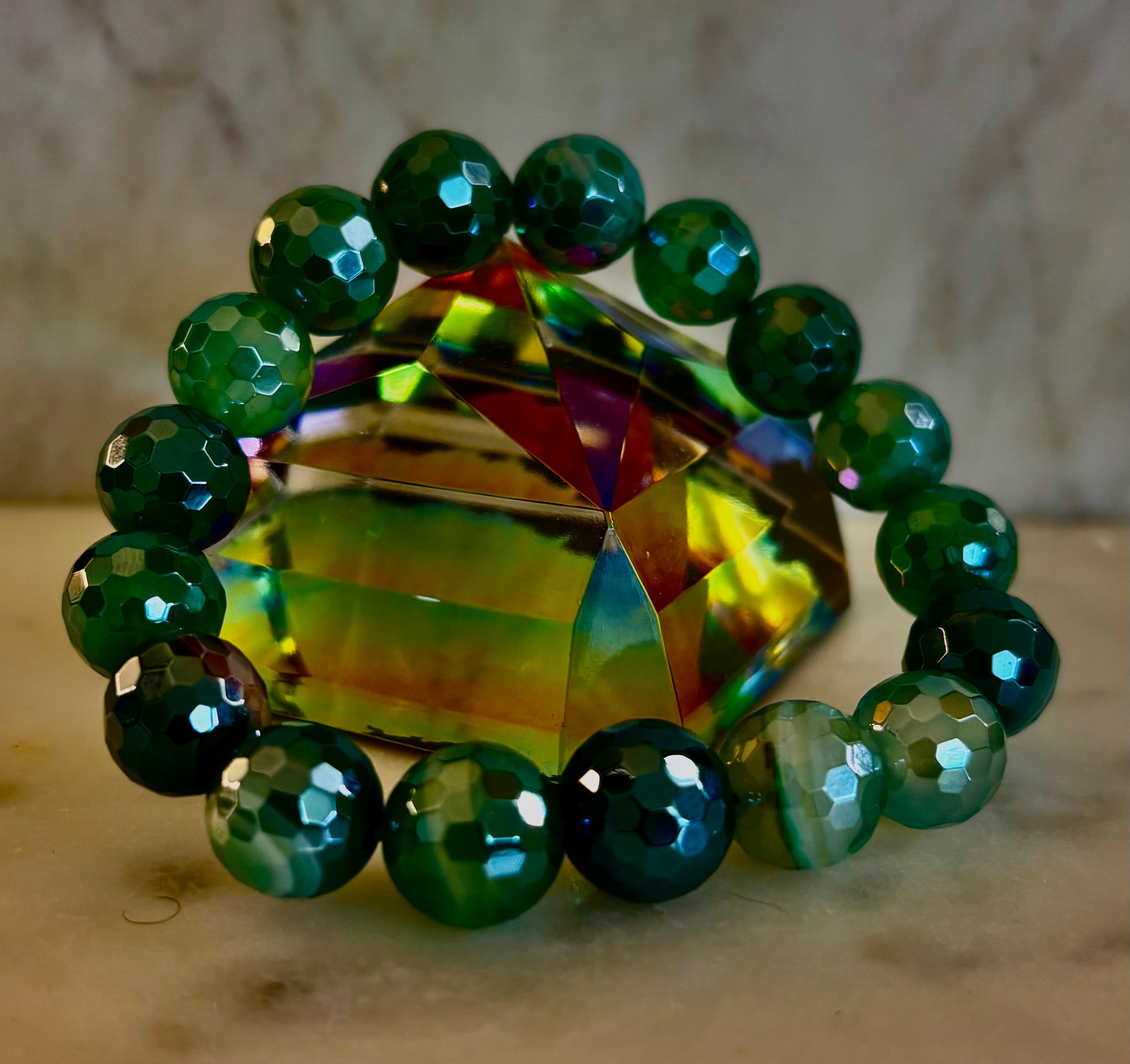Green Goddess Glam Bracelet - Mystic Green Banded Agate (12mm)
