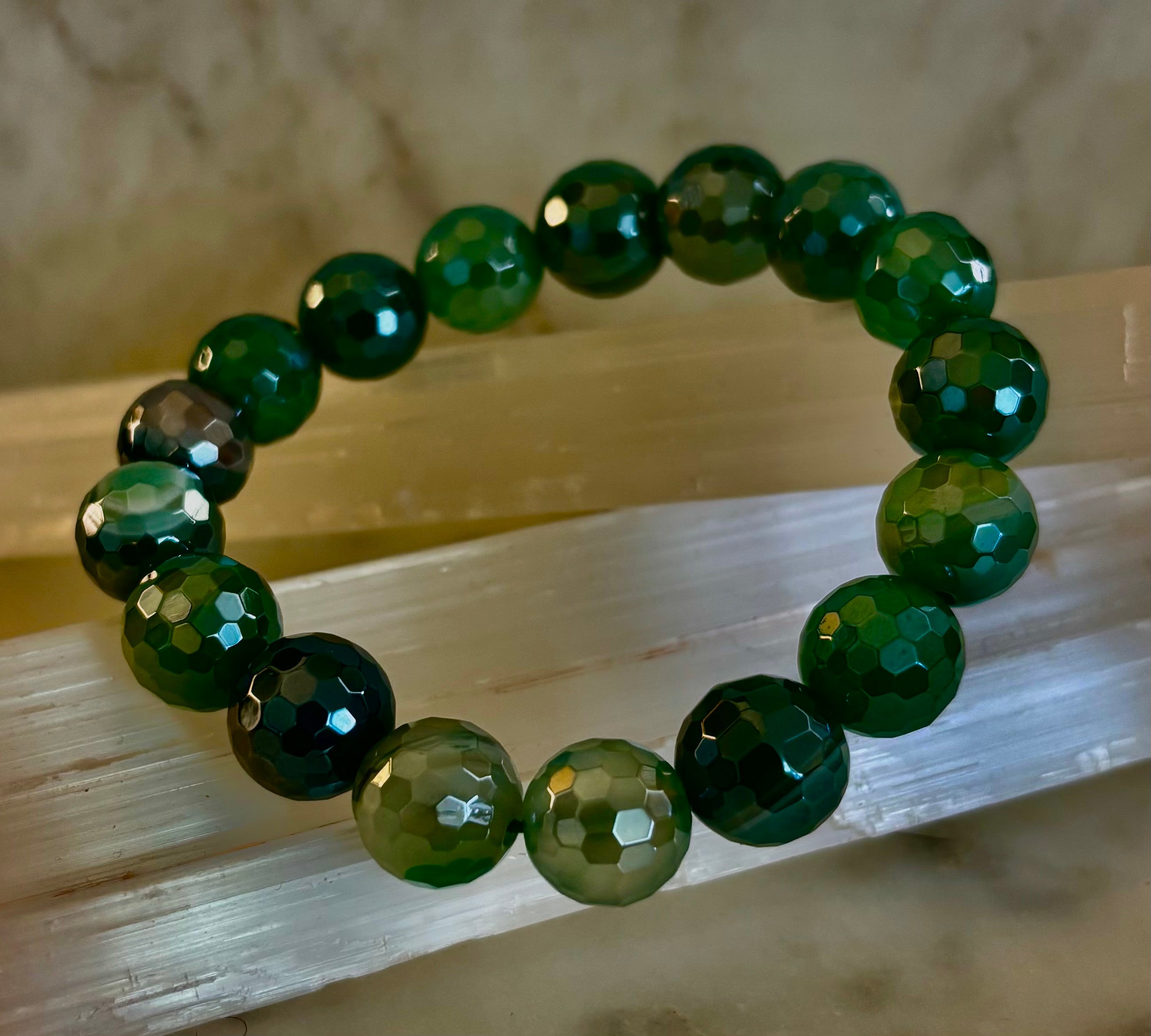 Green Goddess Glam Bracelet - Mystic Green Banded Agate (12mm)