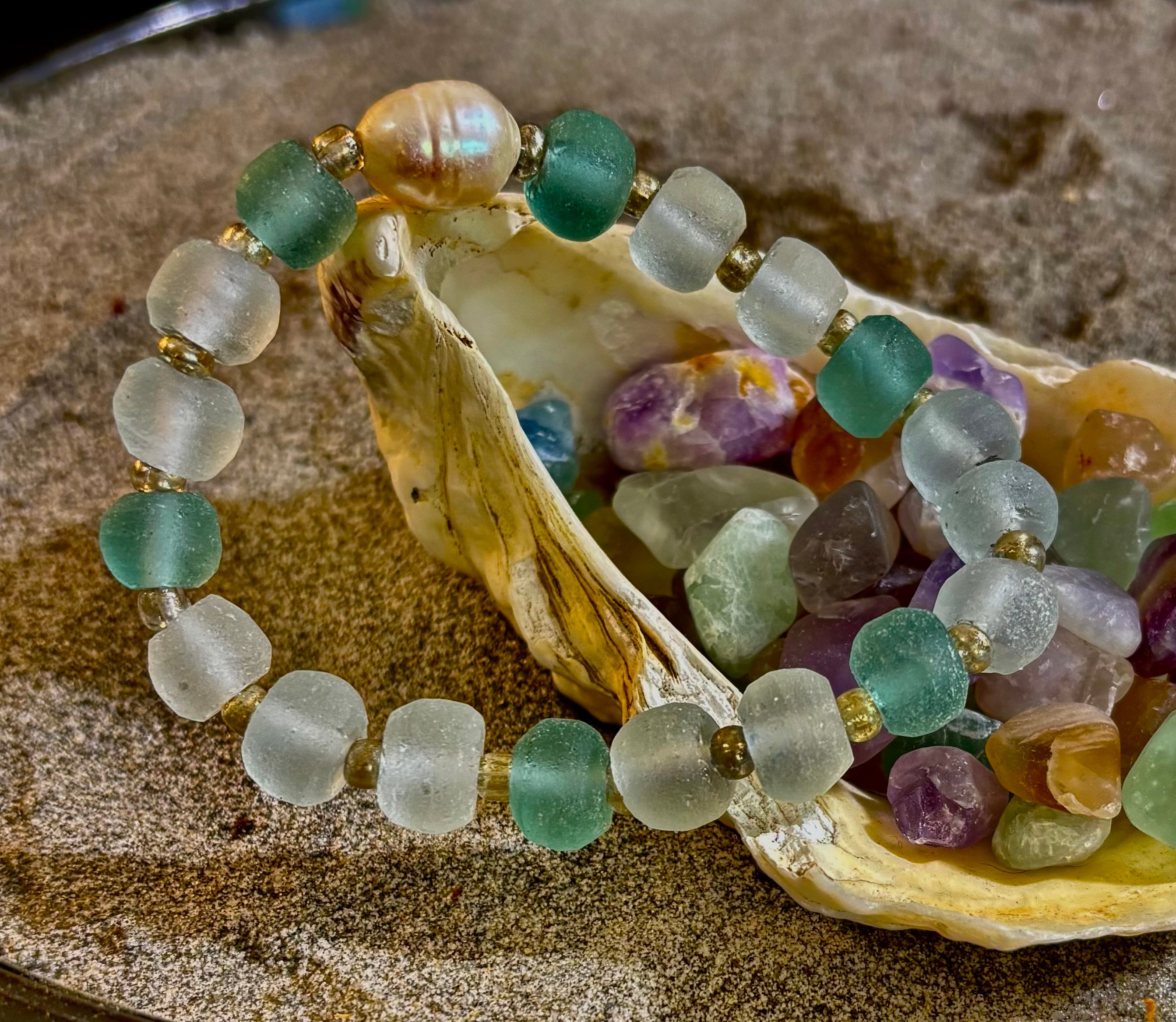 Ocean Pearl Sea Glass Bracelet