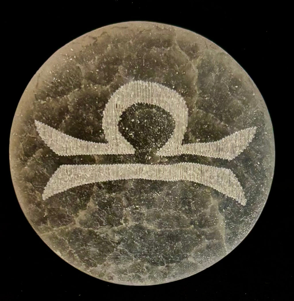 Zodiac Selenite Cleansing Coin – Crystal Cleansing & Astrology Energy Disc
