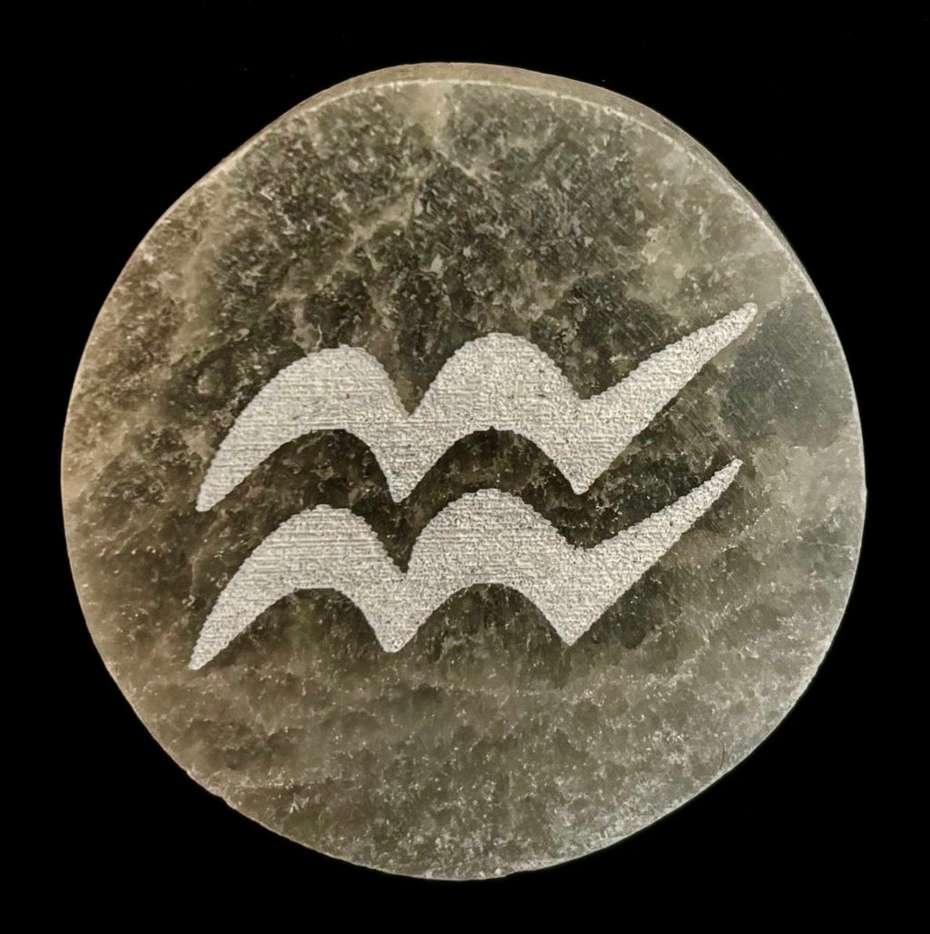 Zodiac Selenite Cleansing Coin – Crystal Cleansing & Astrology Energy Disc