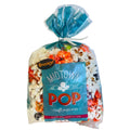 Bag of Midtown Pop craft popcorn with colorful mix on a white background