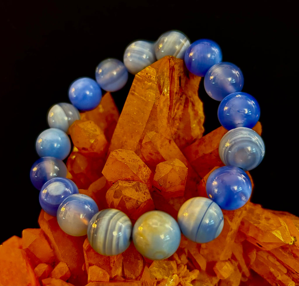 Blue Moon Tide – Natural Blue Banded Agate Bracelet
