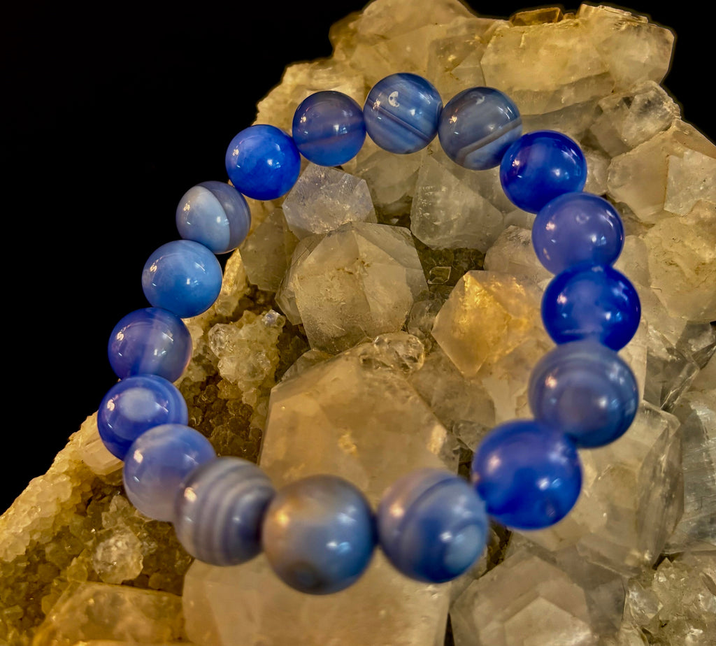 Blue Moon Tide – Natural Blue Banded Agate Bracelet