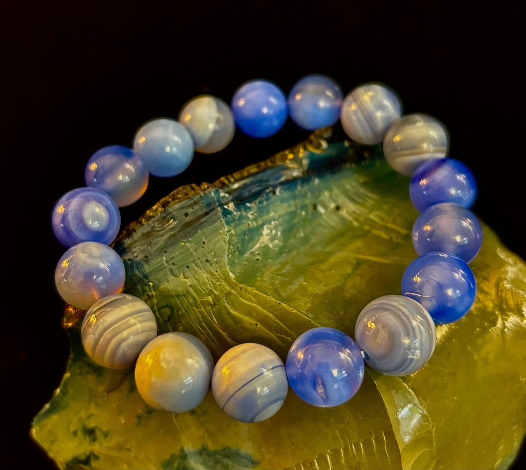 Blue Moon Tide – Natural Blue Banded Agate Bracelet