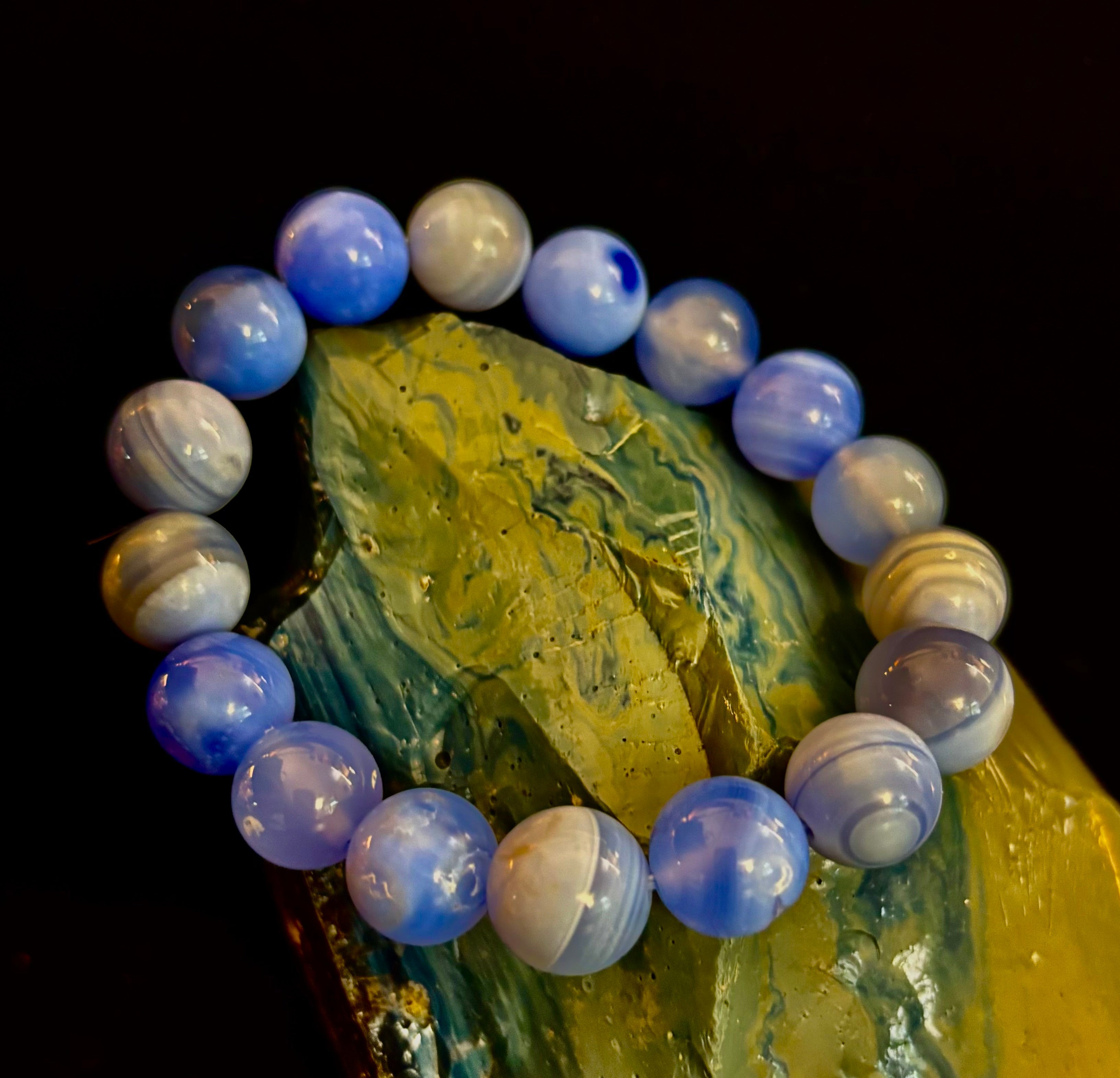 Blue Moon Tide – Natural Blue Banded Agate Bracelet