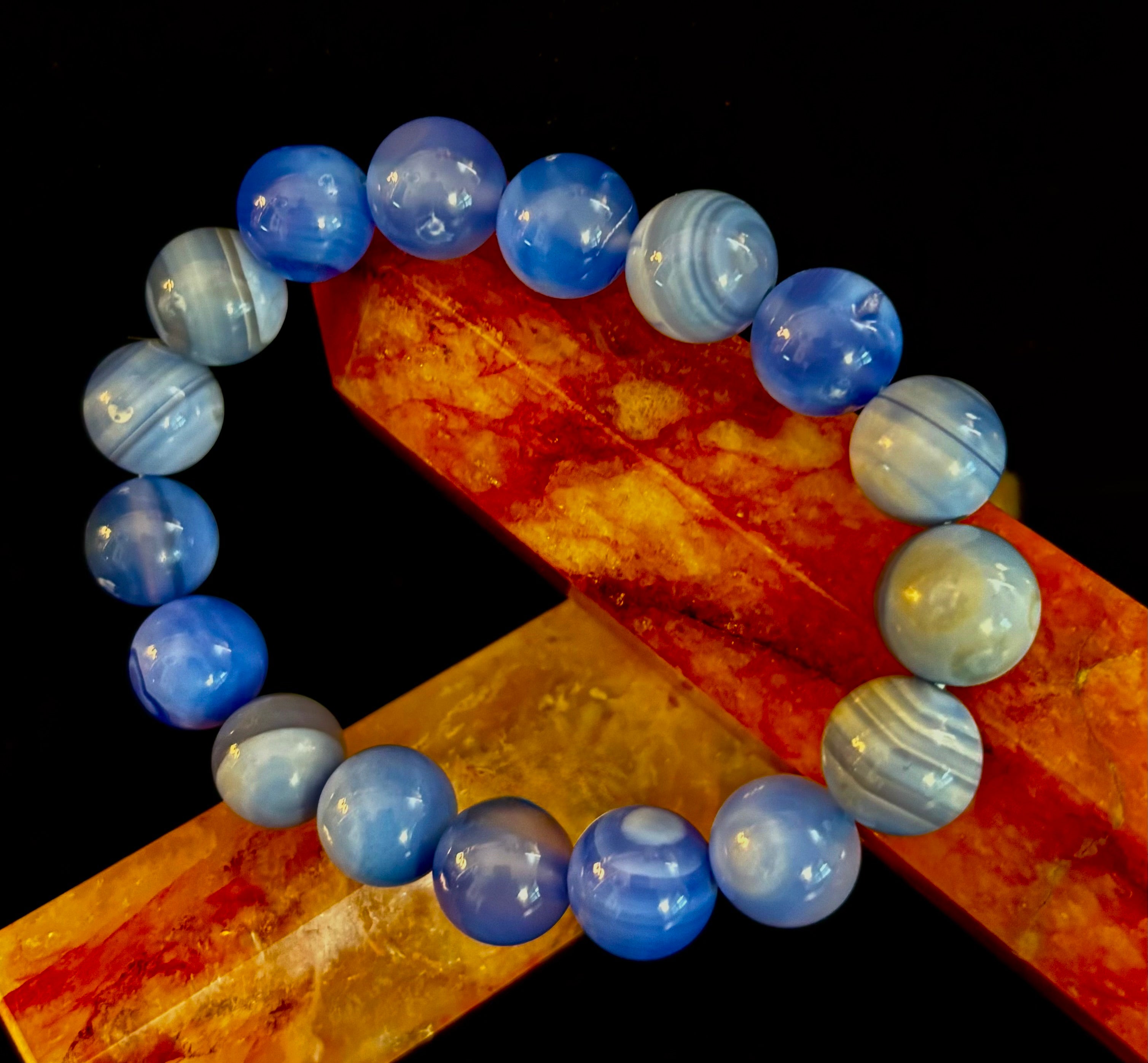 Blue Moon Tide – Natural Blue Banded Agate Bracelet